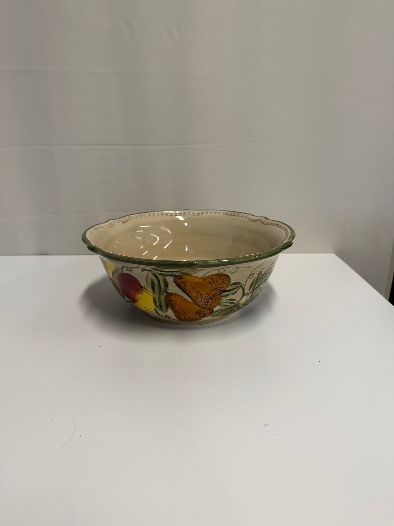 Tabletops Gallery Francesca Hand-Painted Fruit Motif Ceramic Serving Bowl
