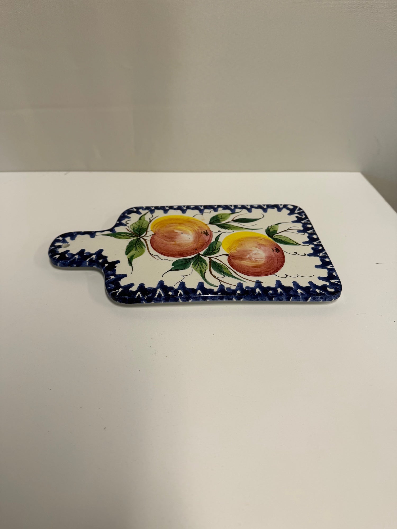 Handpainted Italian Ceramic Peach Design Serving Board Trivet