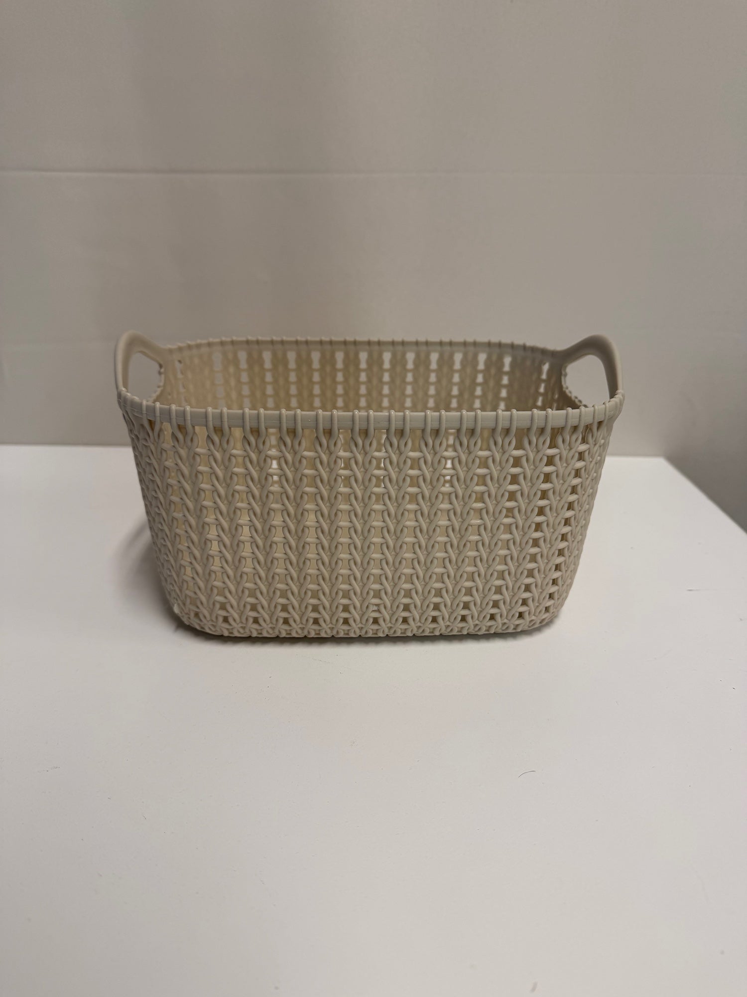 Neutral Tone Woven Plastic Storage Basket