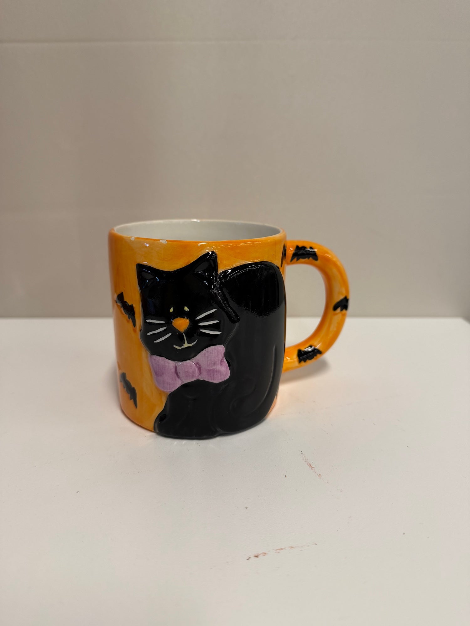 Spooky Black Cat & Bat Ceramic Halloween Mug