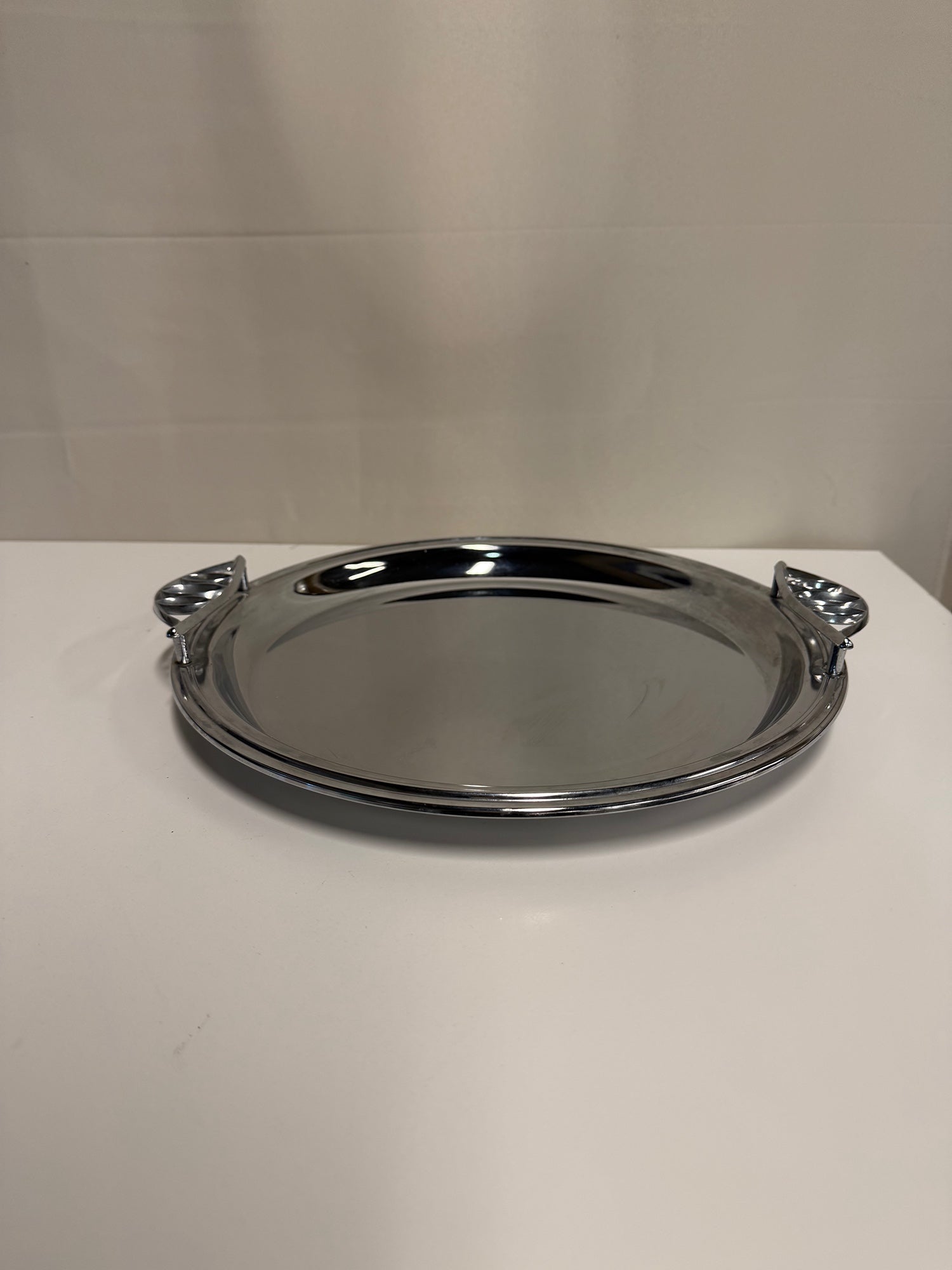 Polished Silver-Tone Oval Serving Tray with Decorative Handles