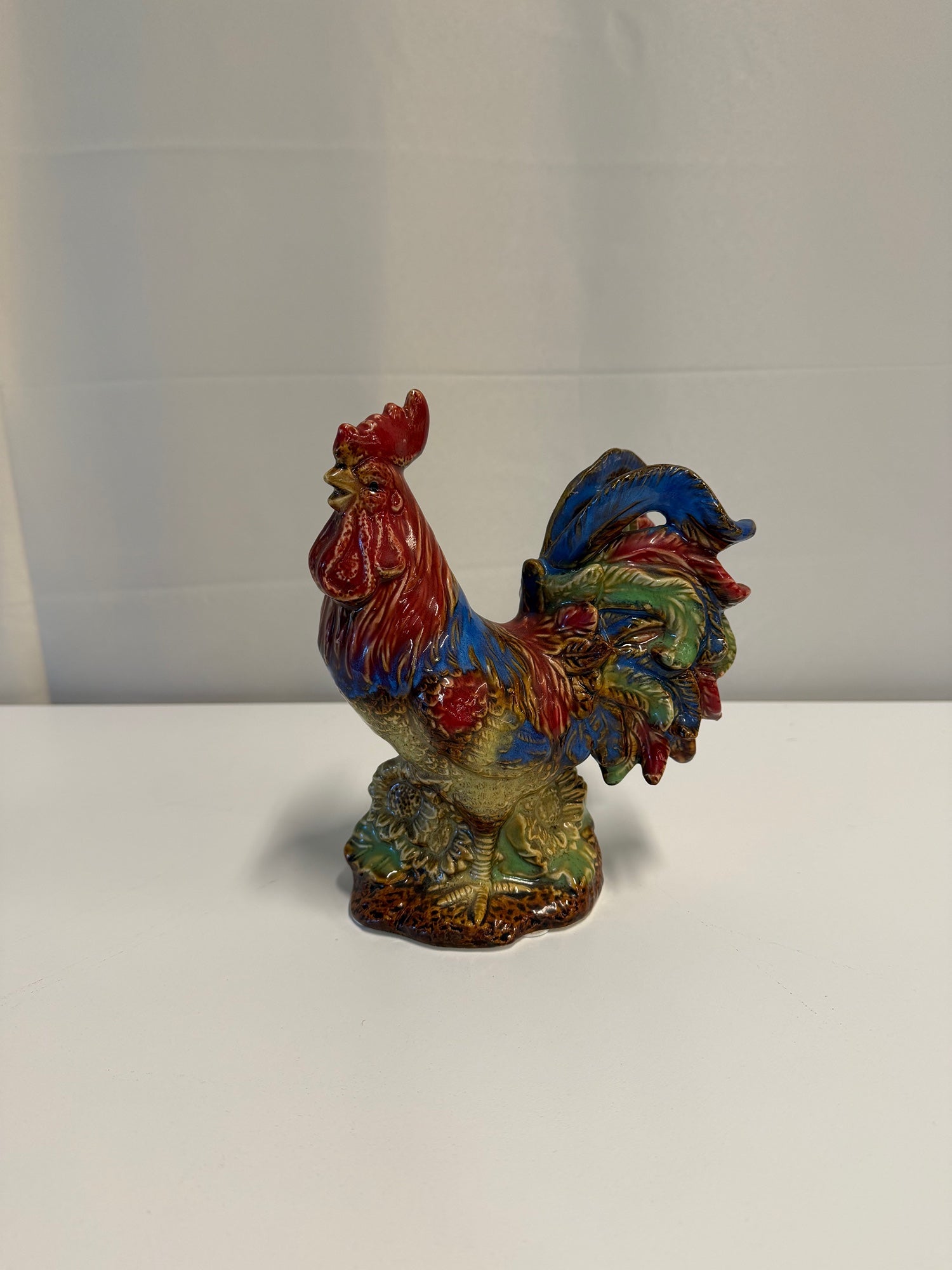 Vibrant Multi-Colored Ceramic Rooster Figurine Farmhouse Decor