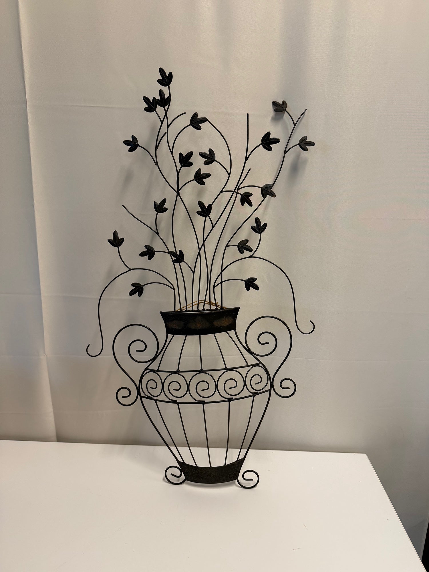 Decorative Metal Wall Art Vase with Botanical Motif