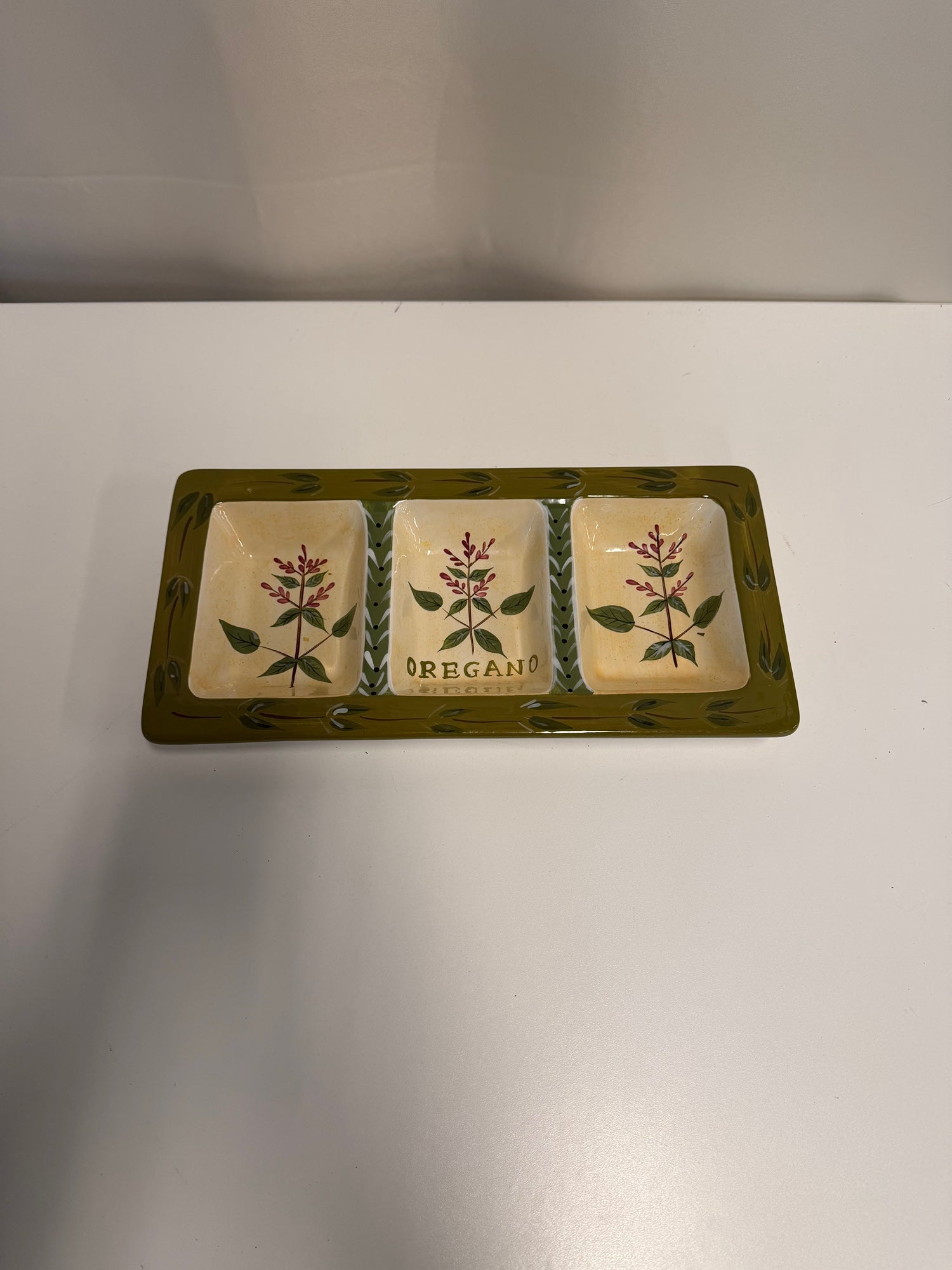 Certified International Oregano Herb Design Three-Compartment Serving Tray