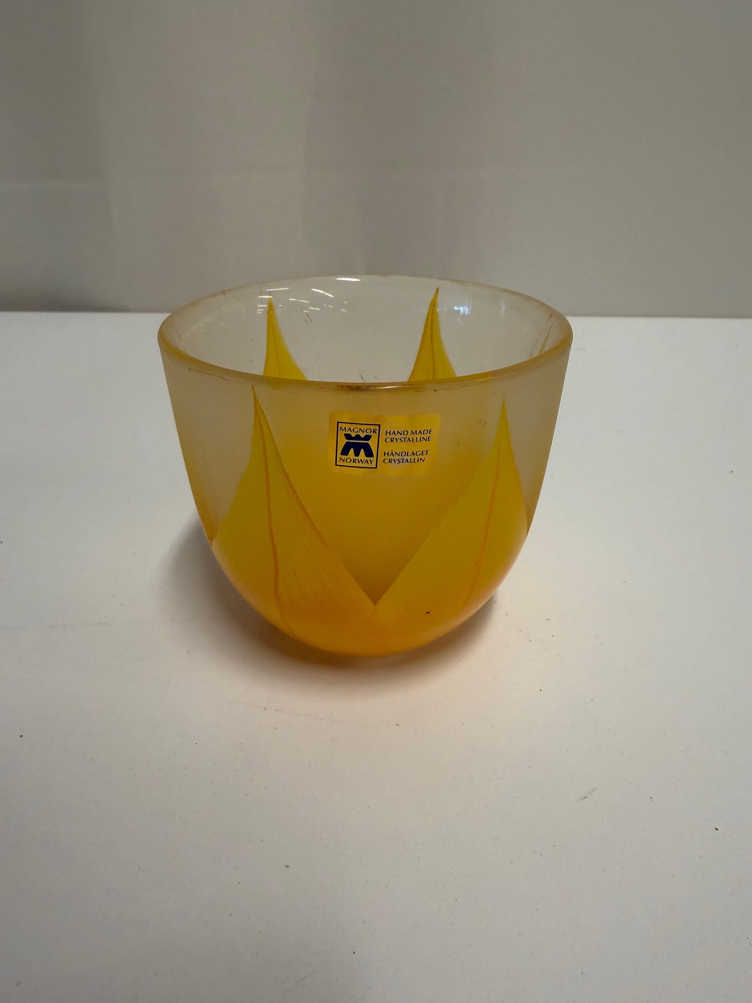 Magnor Norway Hand Made Crystalline Yellow Glass Candle Votive