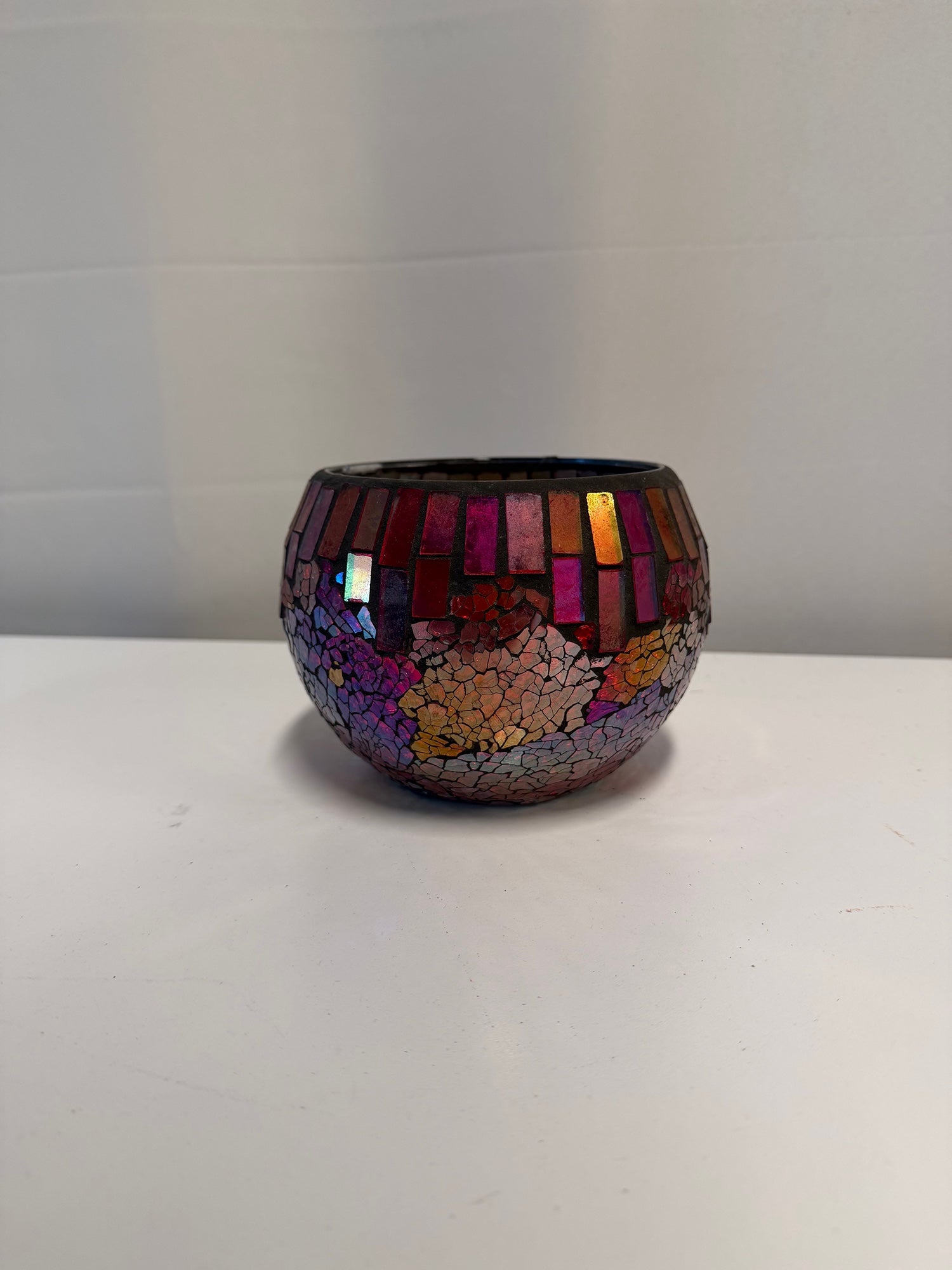 Vibrant Mosaic Glass Votive Holder