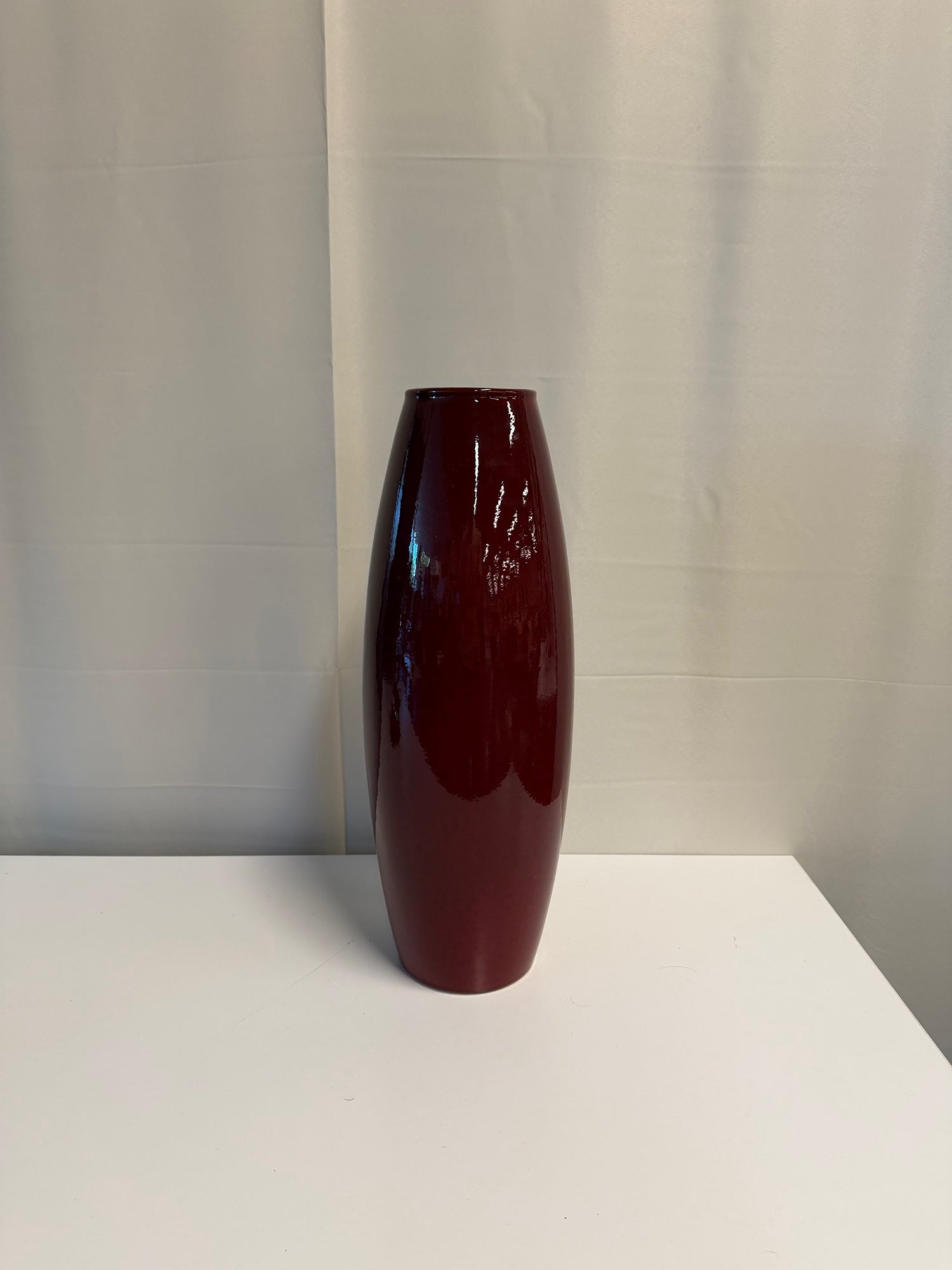 Pier 1 Deep Red Glazed Ceramic Vase Tall Ovoid Design
