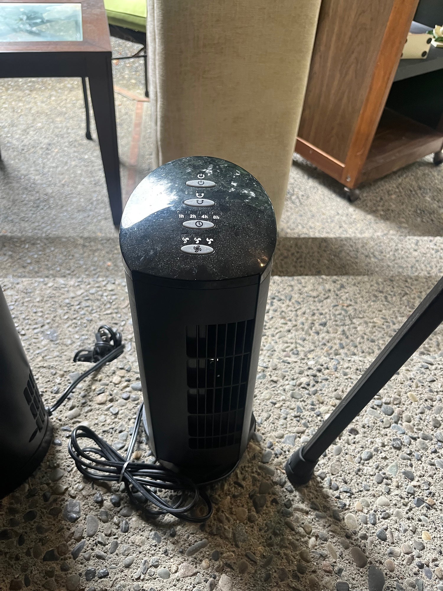 Compact Black Oscillating Tower Fan with Timer