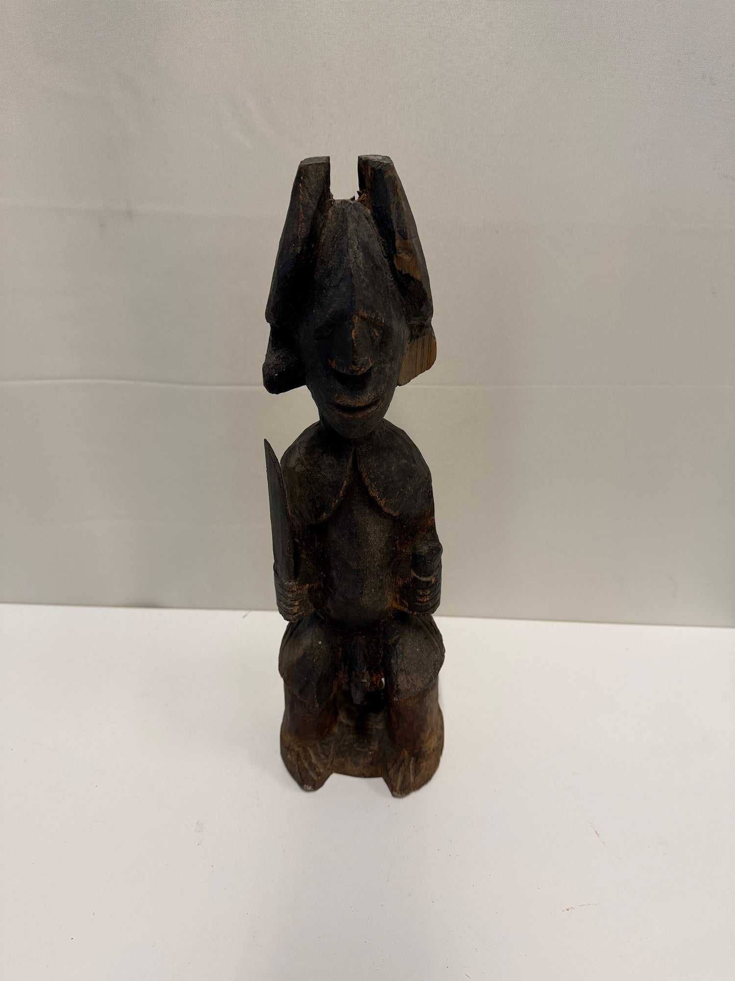 Hand Carved Teke Tribal Seated Dark Wood Figure Sculpture