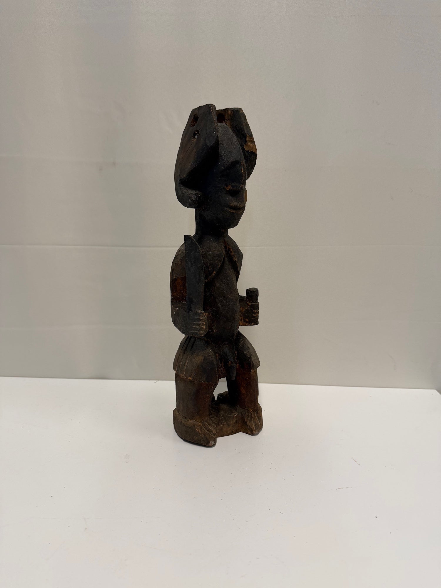 Hand Carved Teke Tribal Seated Dark Wood Figure Sculpture