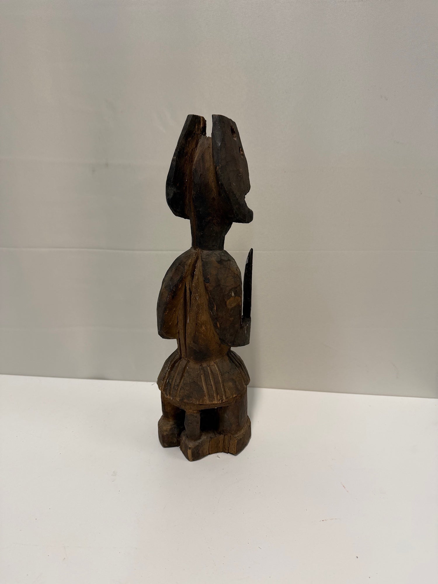 Hand Carved Teke Tribal Seated Dark Wood Figure Sculpture