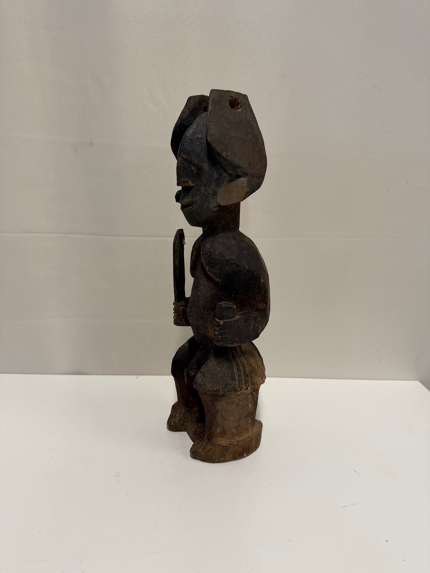 Hand Carved Teke Tribal Seated Dark Wood Figure Sculpture