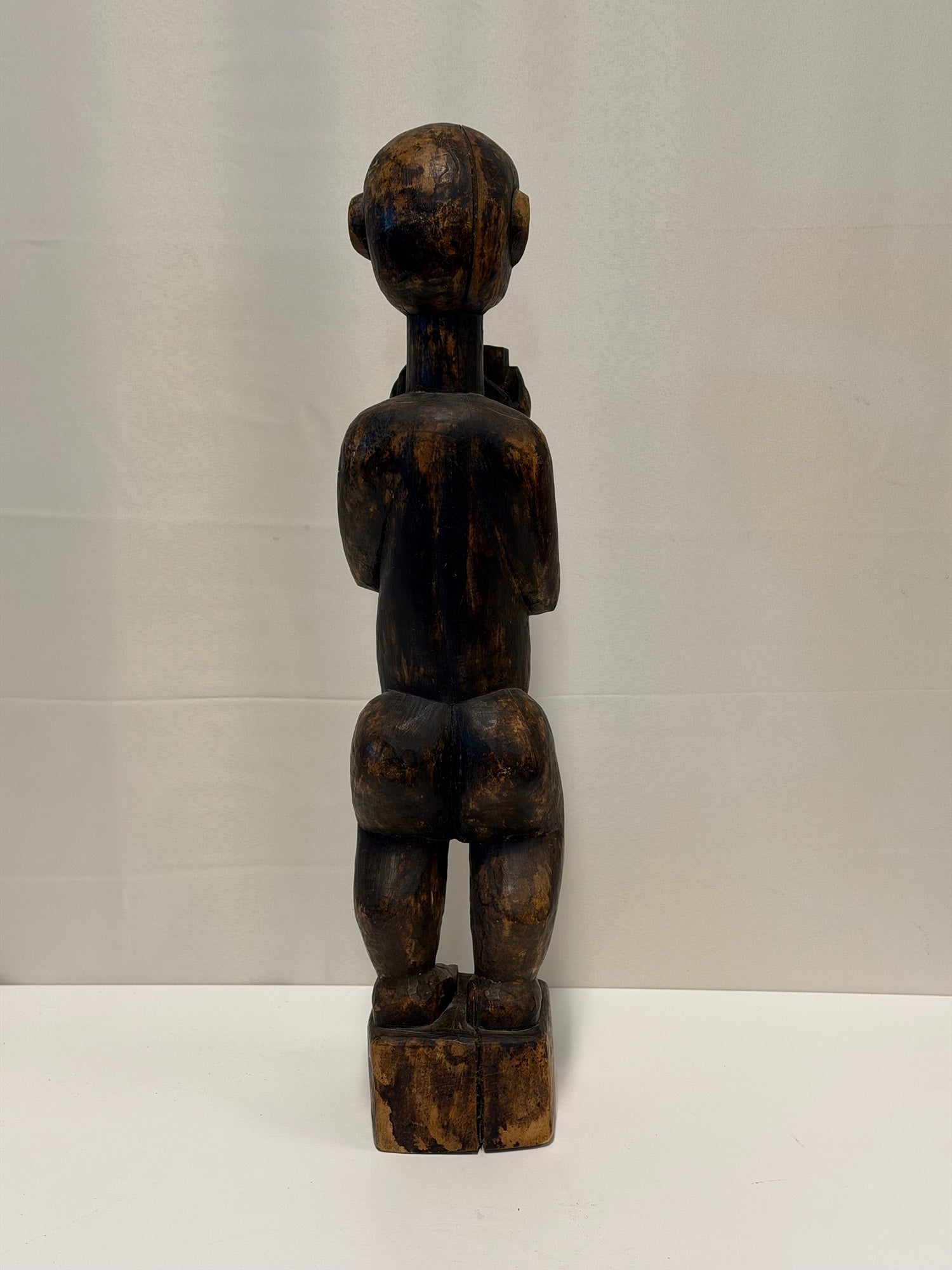Antique African Hand-Carved African Fang Statue with Bowl