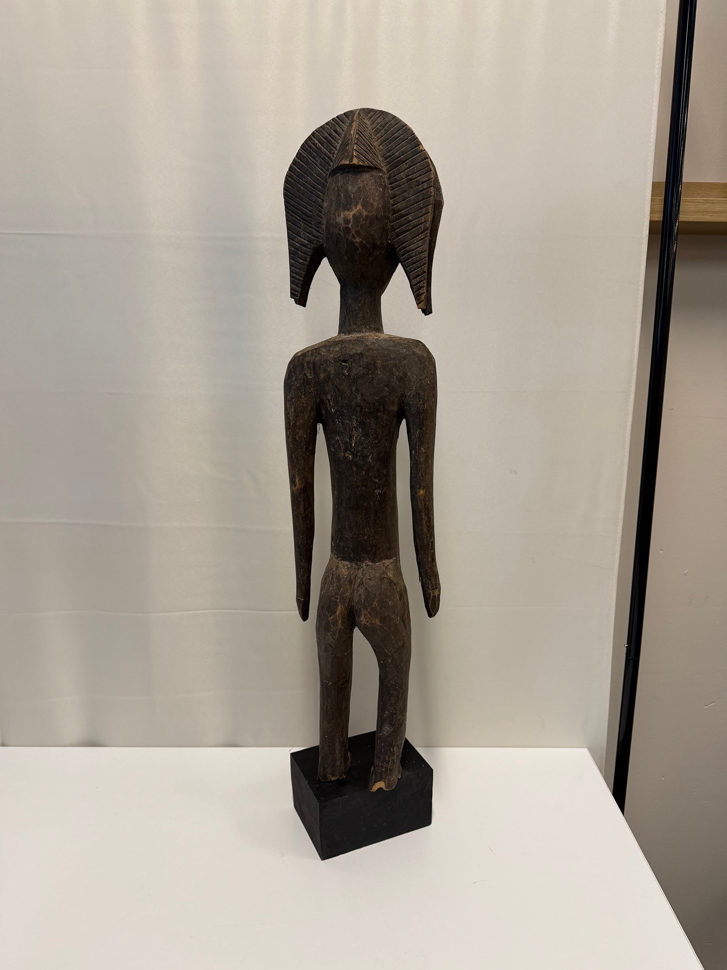 Hand Carved African Tall Bambara Standing Wooden Female Figure Sculpture