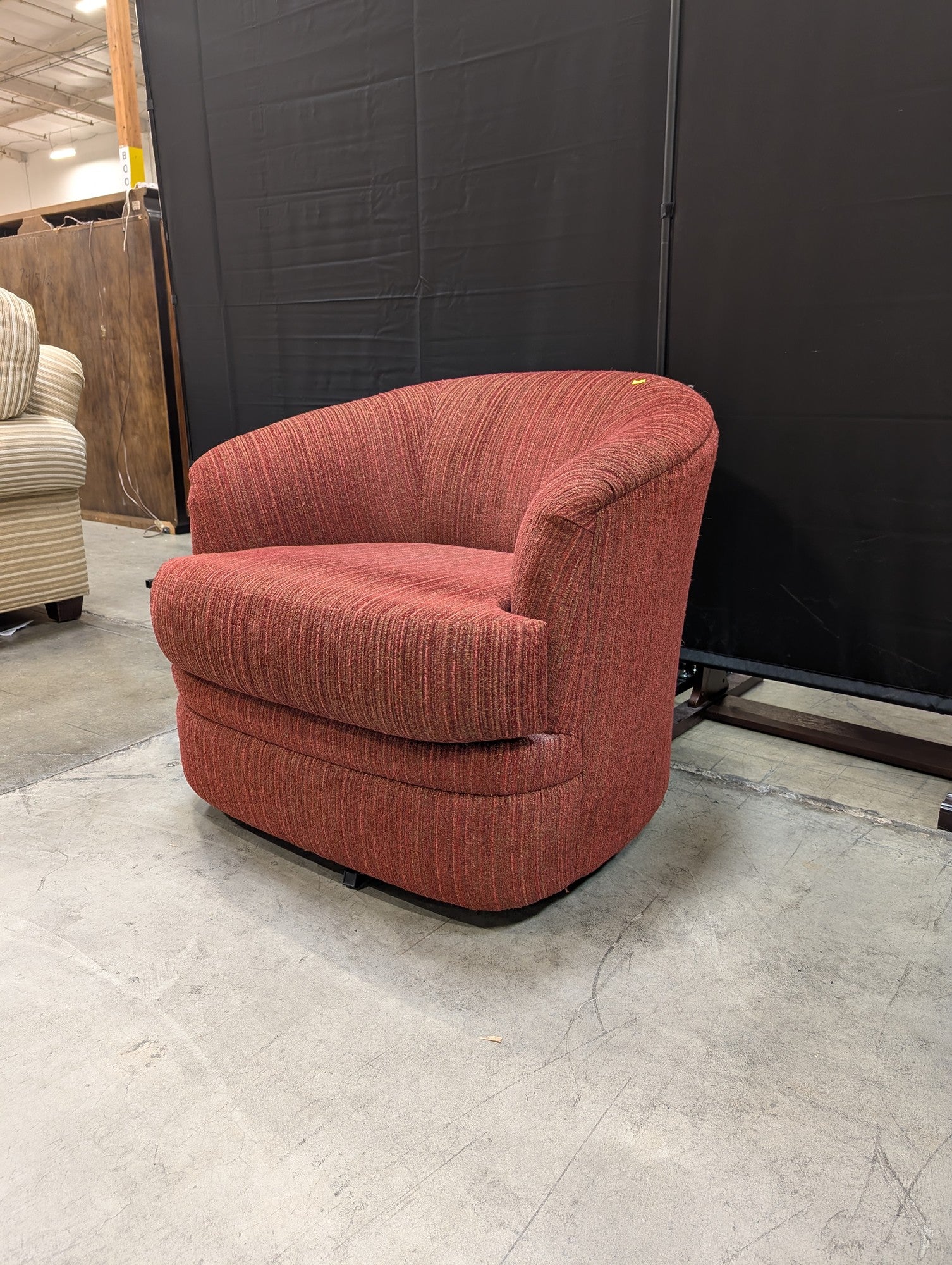 Red Striped Fabric Swivel Chair