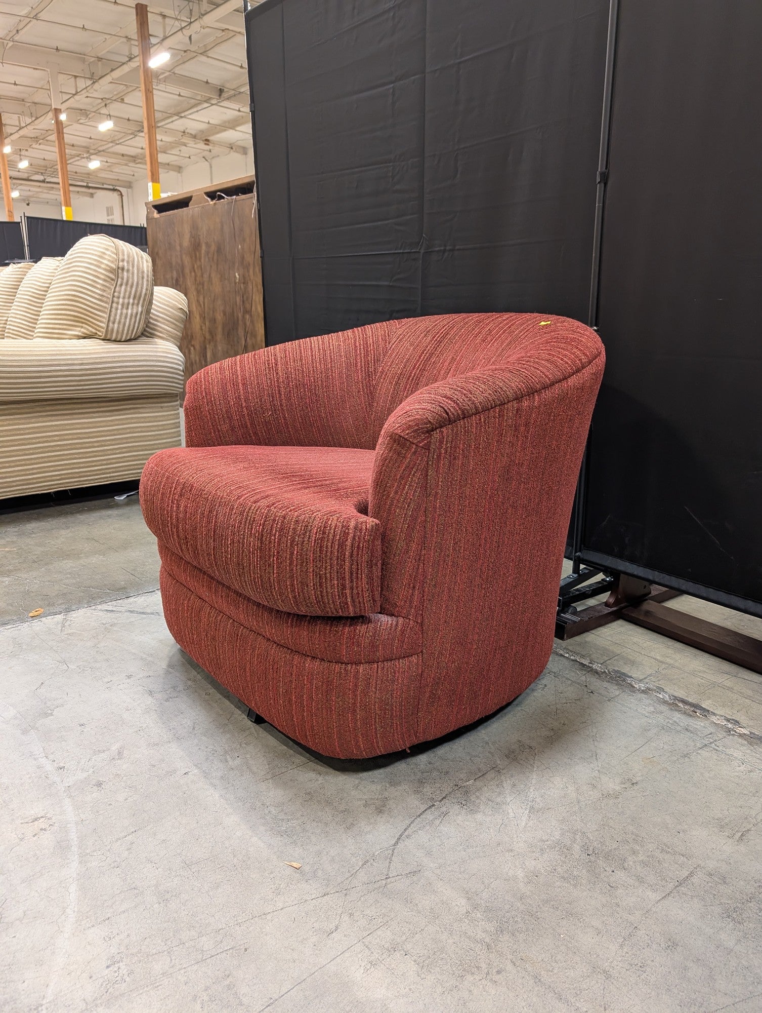 Red Striped Fabric Swivel Chair