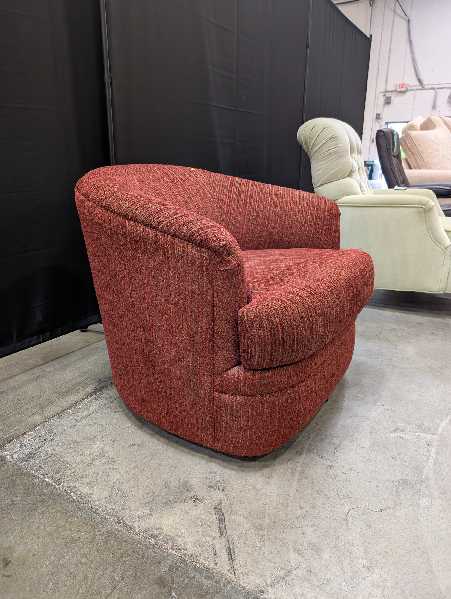 Red Striped Fabric Swivel Chair