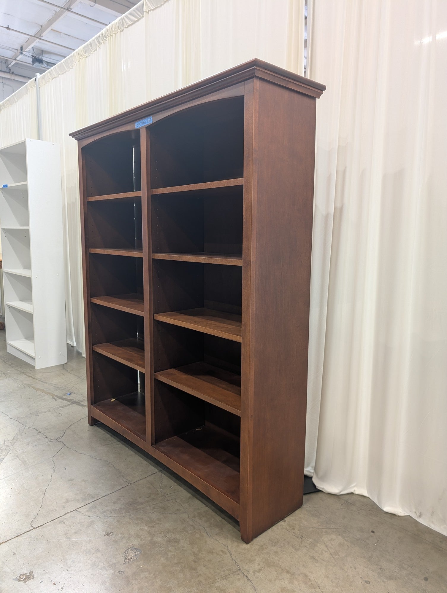 Double-Column Cherry Wood Bookcase with Adjustable Shelves