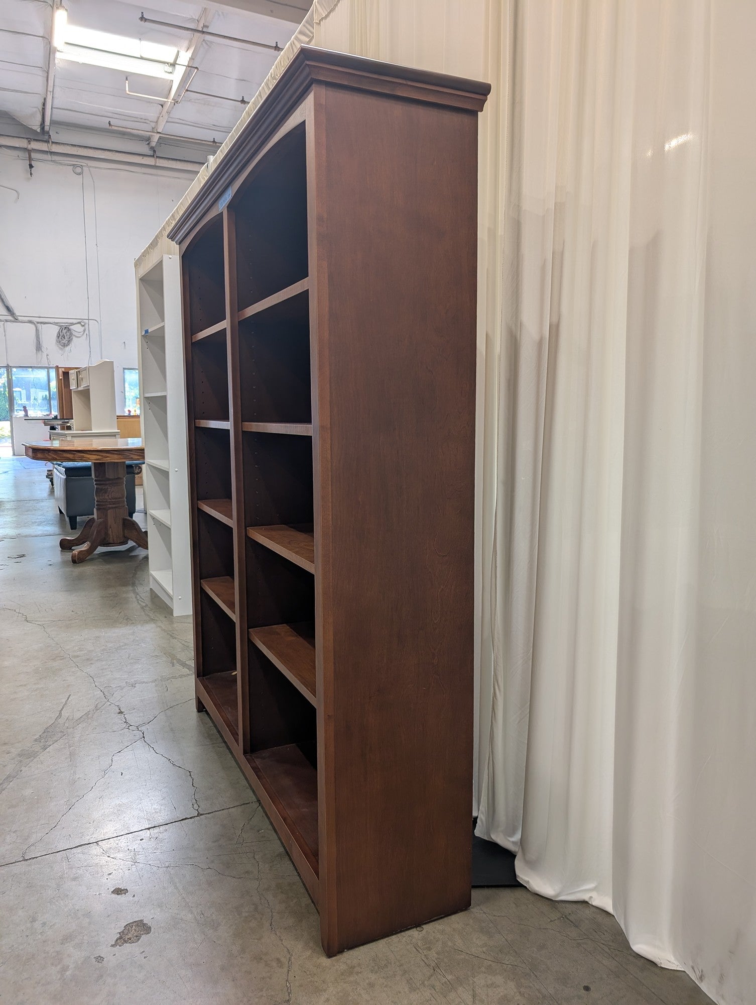 Double-Column Cherry Wood Bookcase with Adjustable Shelves
