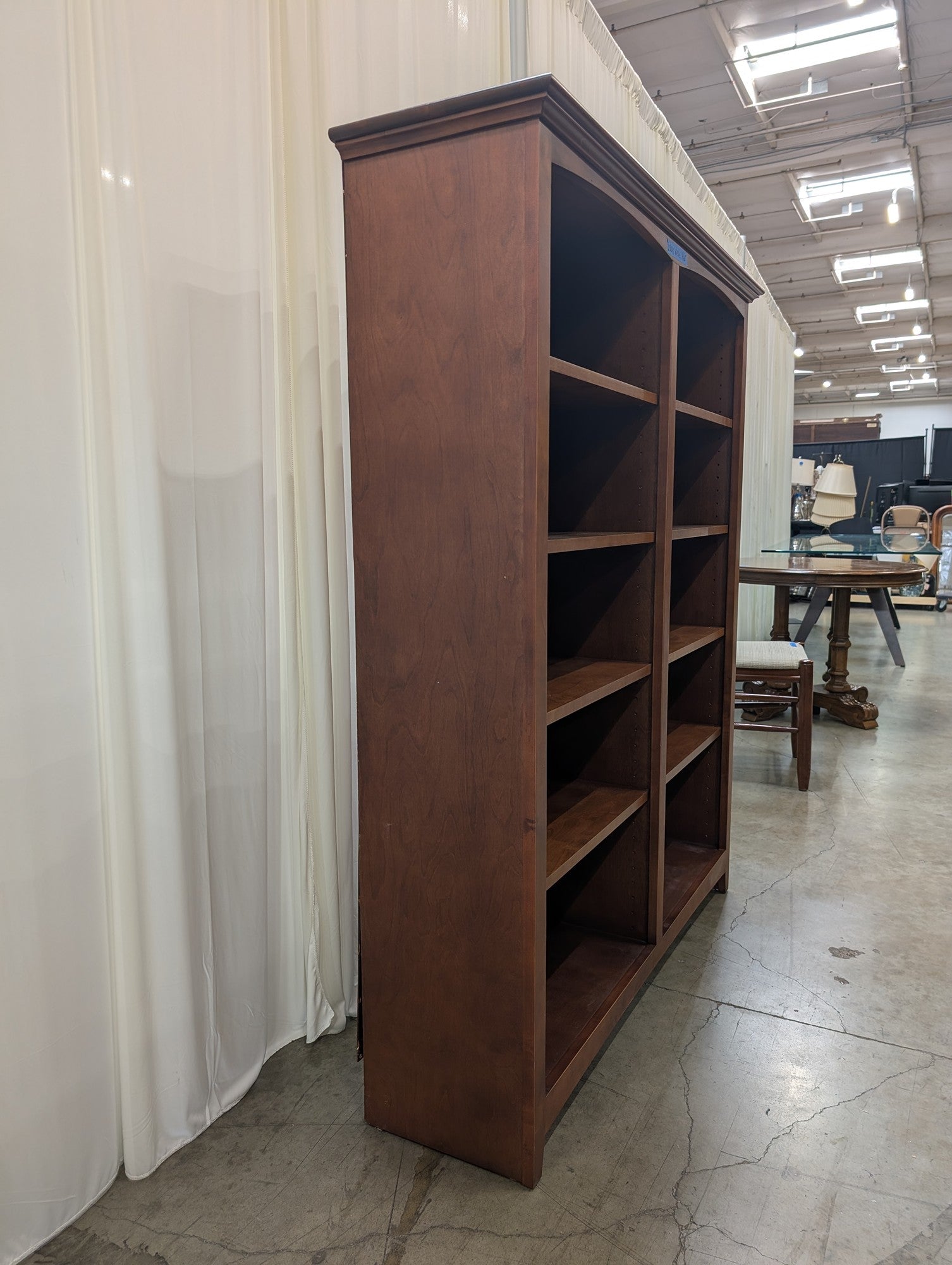 Double-Column Cherry Wood Bookcase with Adjustable Shelves
