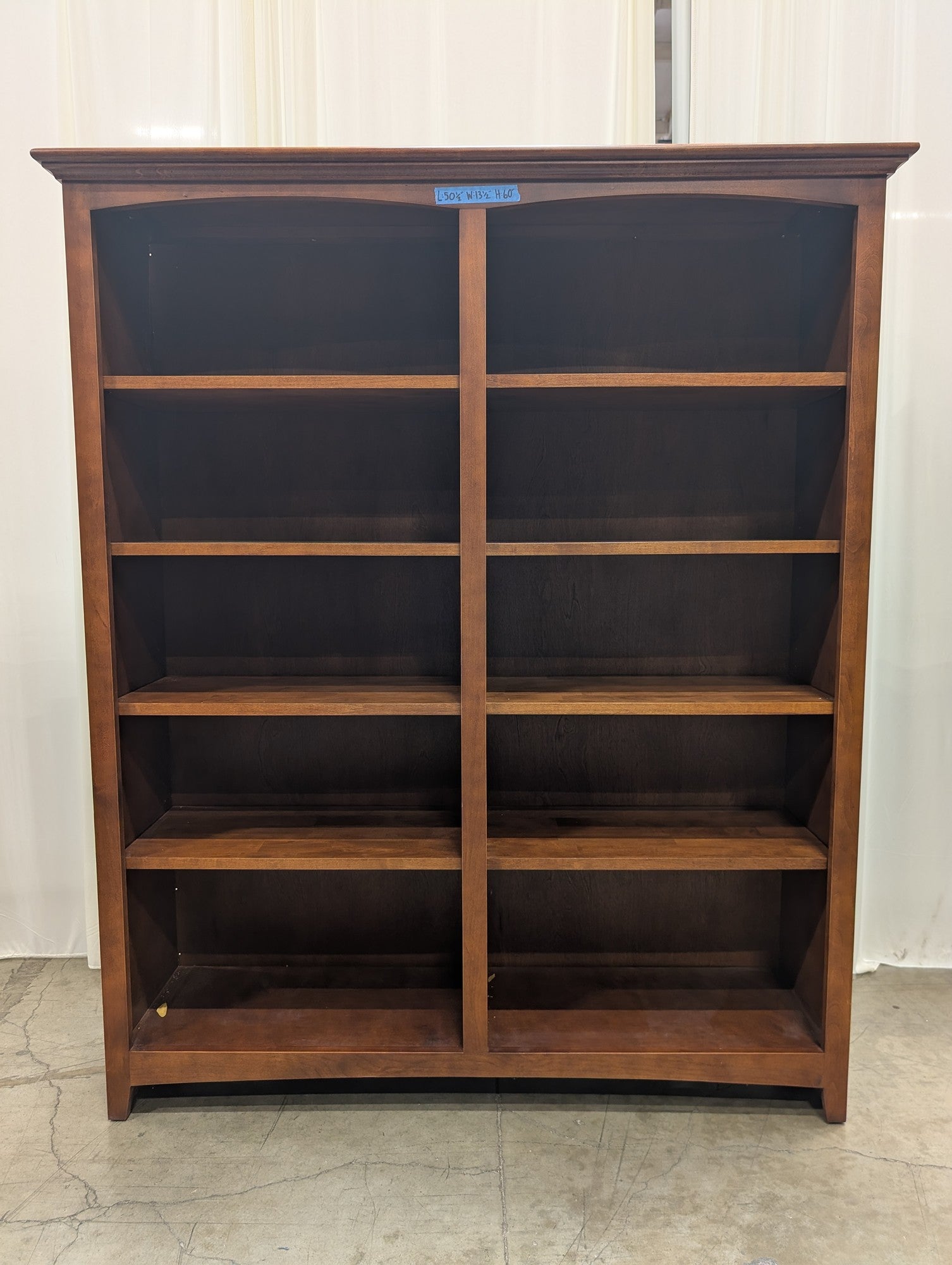 Double-Column Cherry Wood Bookcase with Adjustable Shelves