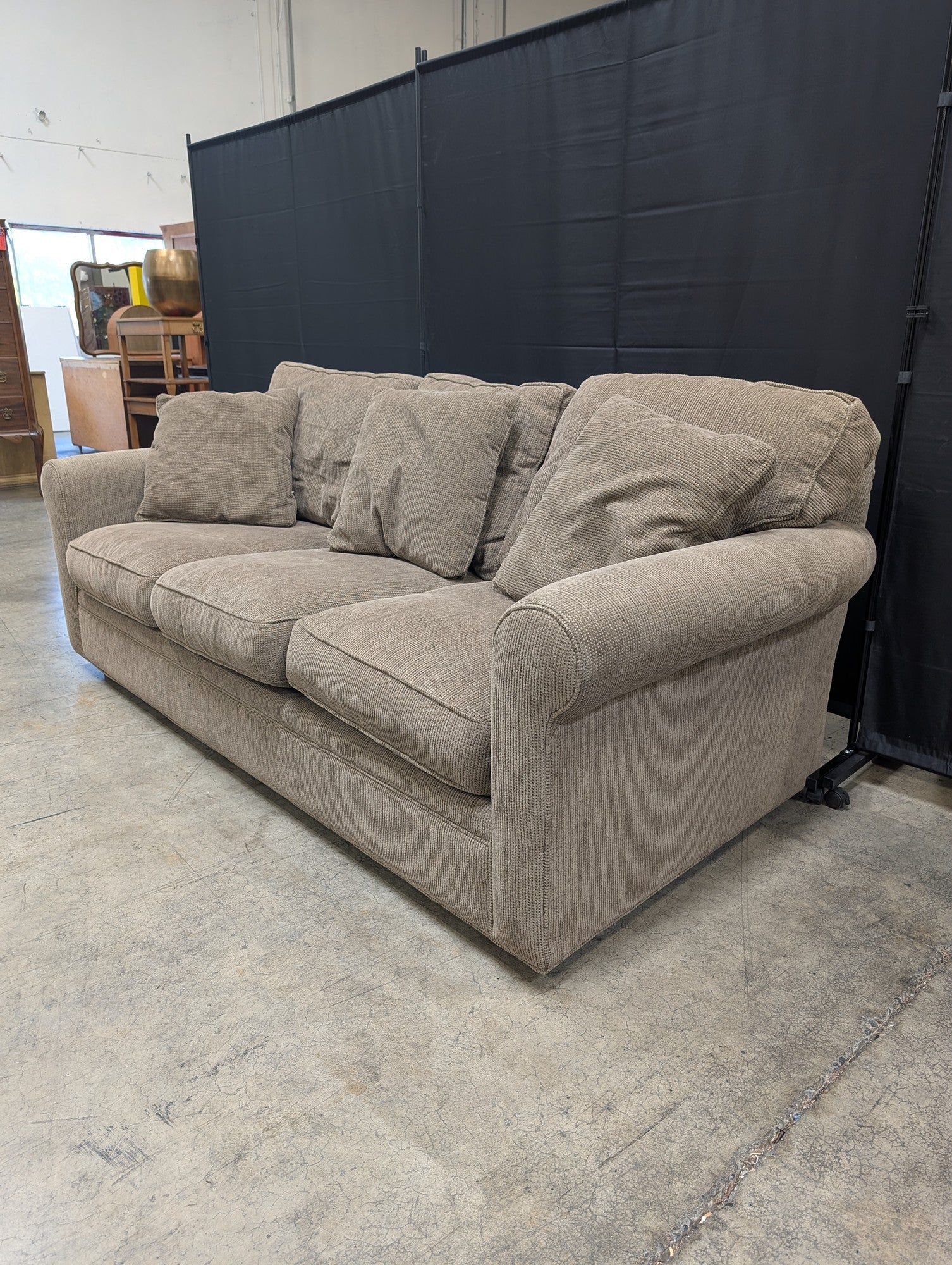 Crate & Barrel Ribbed Fabric Couch with Pillows