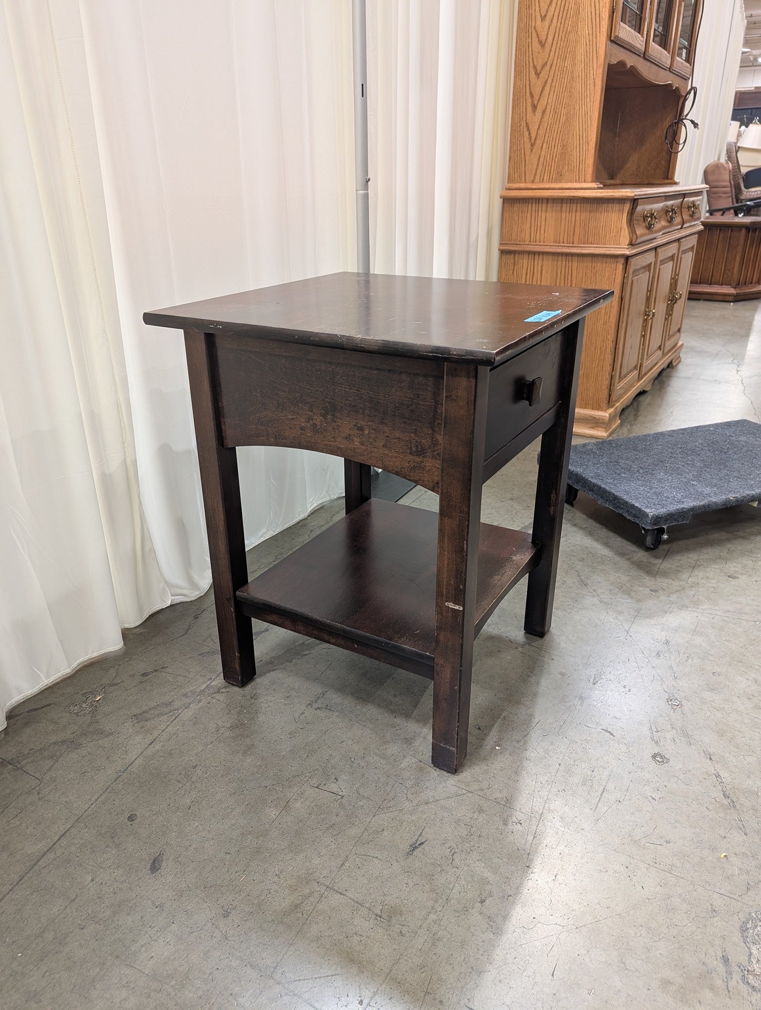 Dark Brown Wood Nightstand with Single Drawer