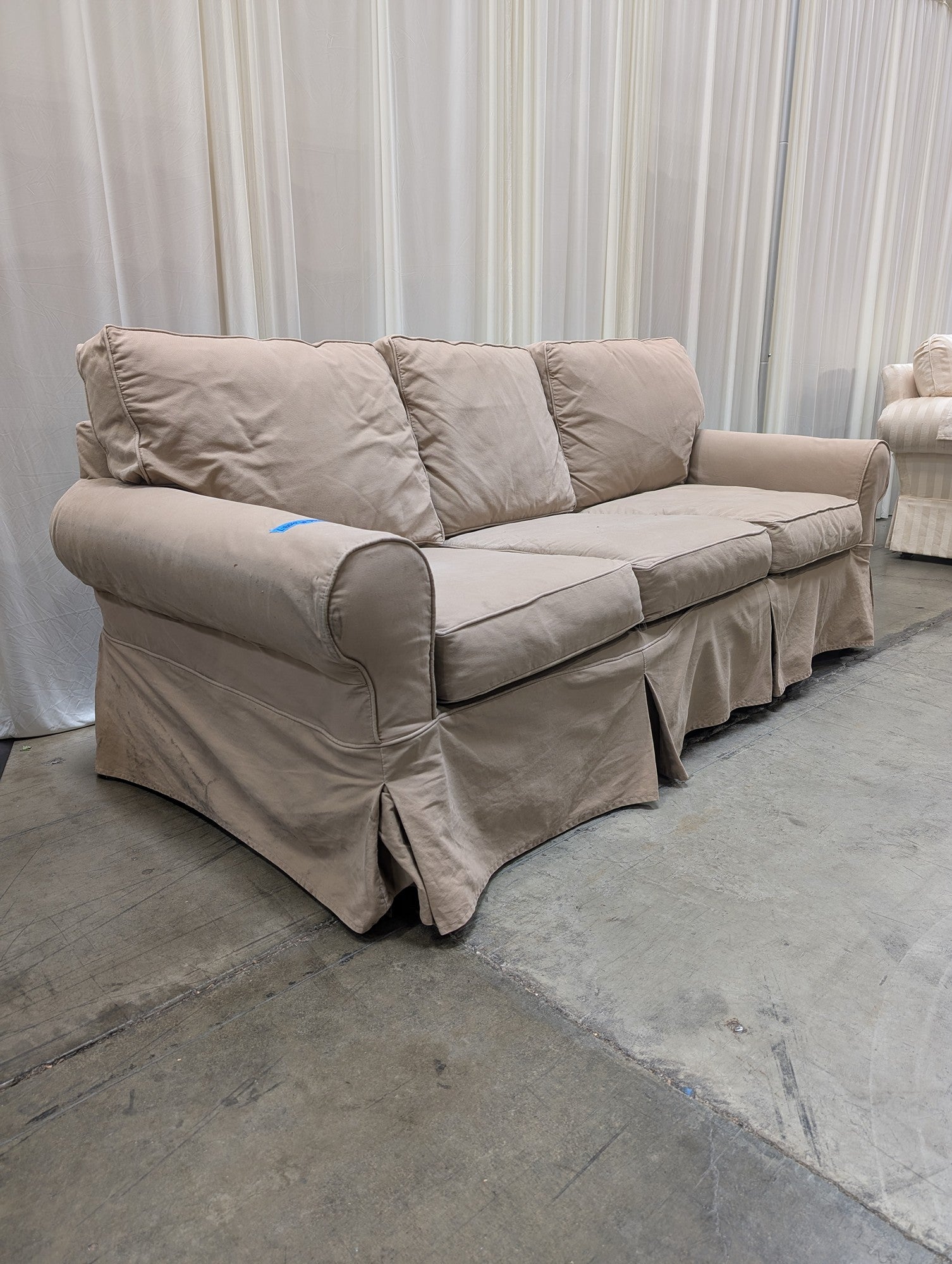 Pottery Barn Beige Slipcovered Couch in Cotton