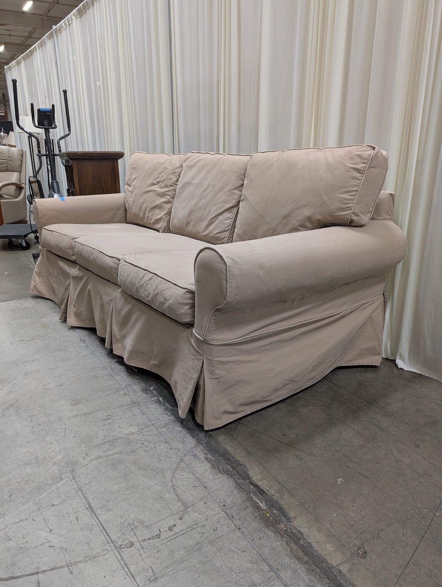 Pottery Barn Beige Slipcovered Couch in Cotton