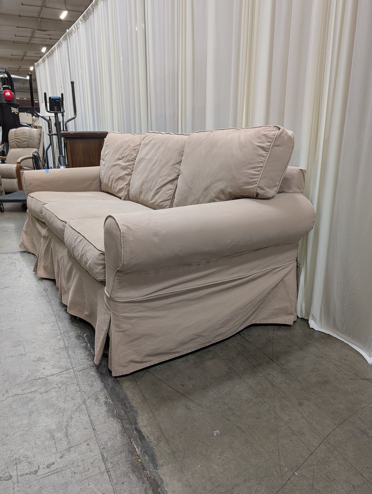 Pottery Barn Beige Slipcovered Couch in Cotton