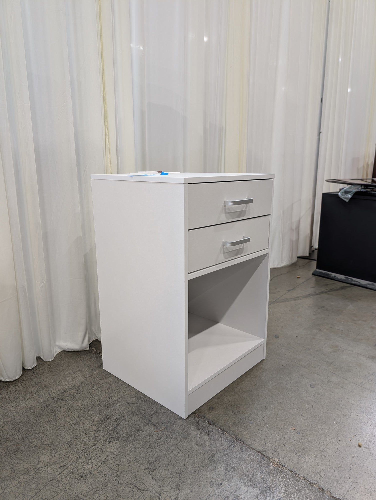 White Two-Drawer Nightstand with Integrated Power