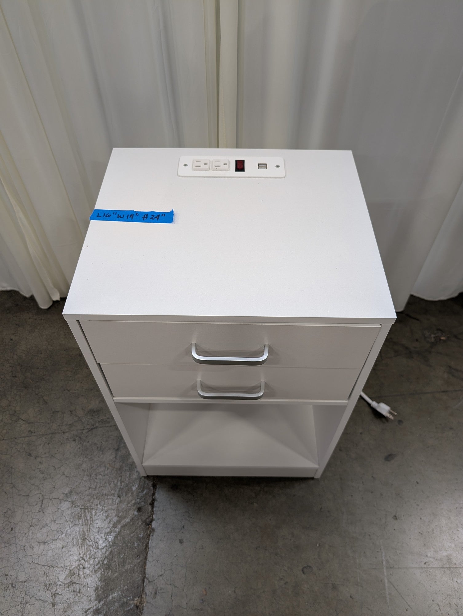 White Two-Drawer Nightstand with Integrated Power