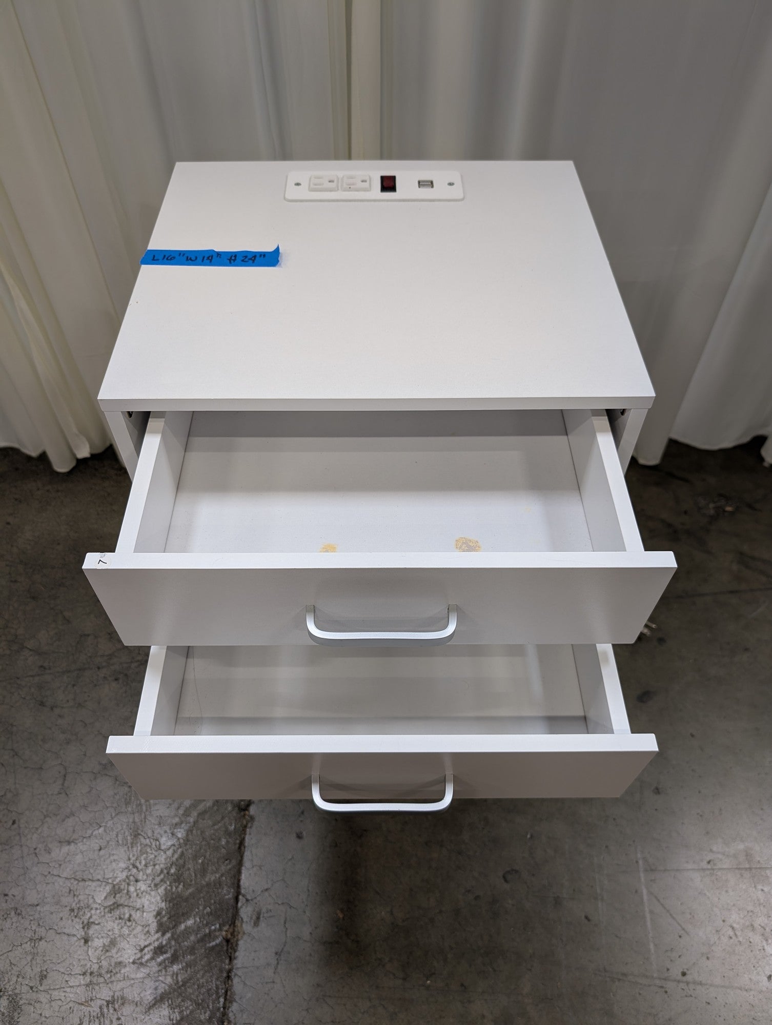 White Two-Drawer Nightstand with Integrated Power
