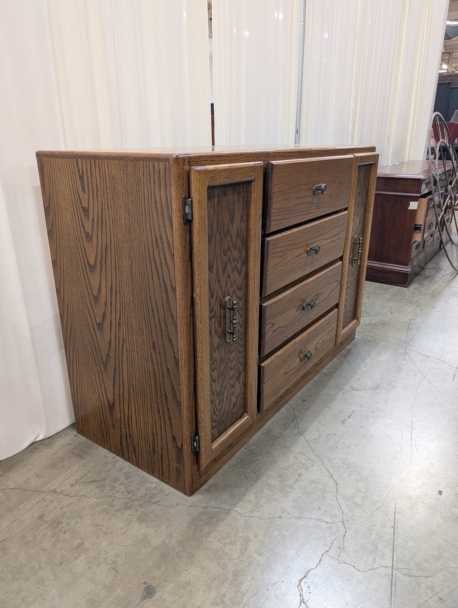 Rustic Oak Wood Buffet with Four Drawers