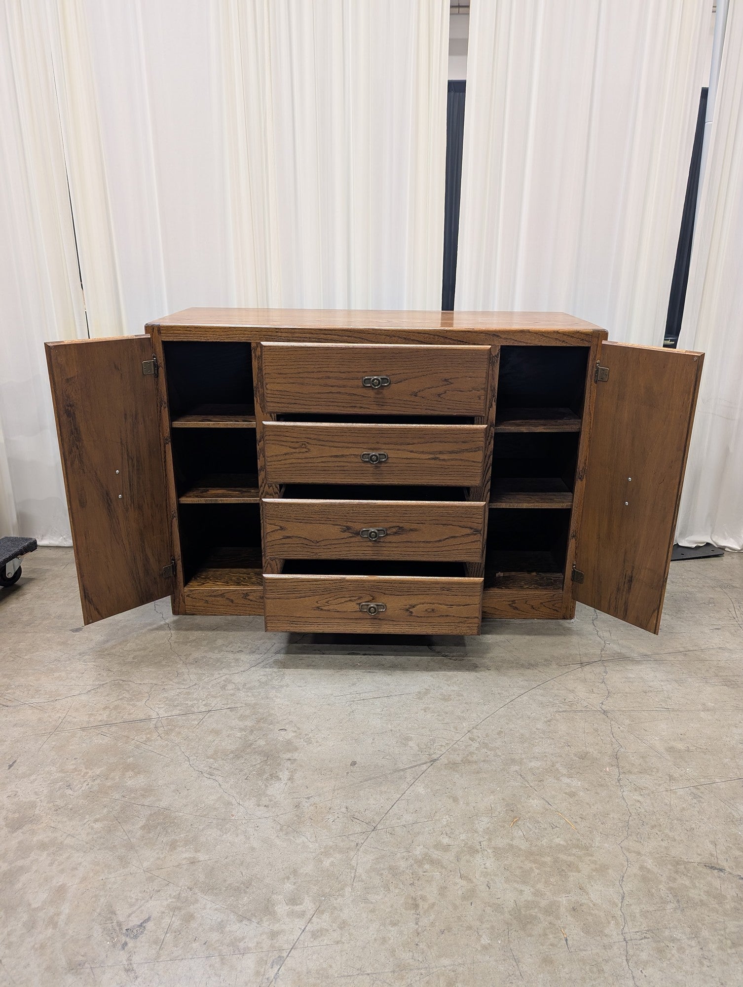 Rustic Oak Wood Buffet with Four Drawers
