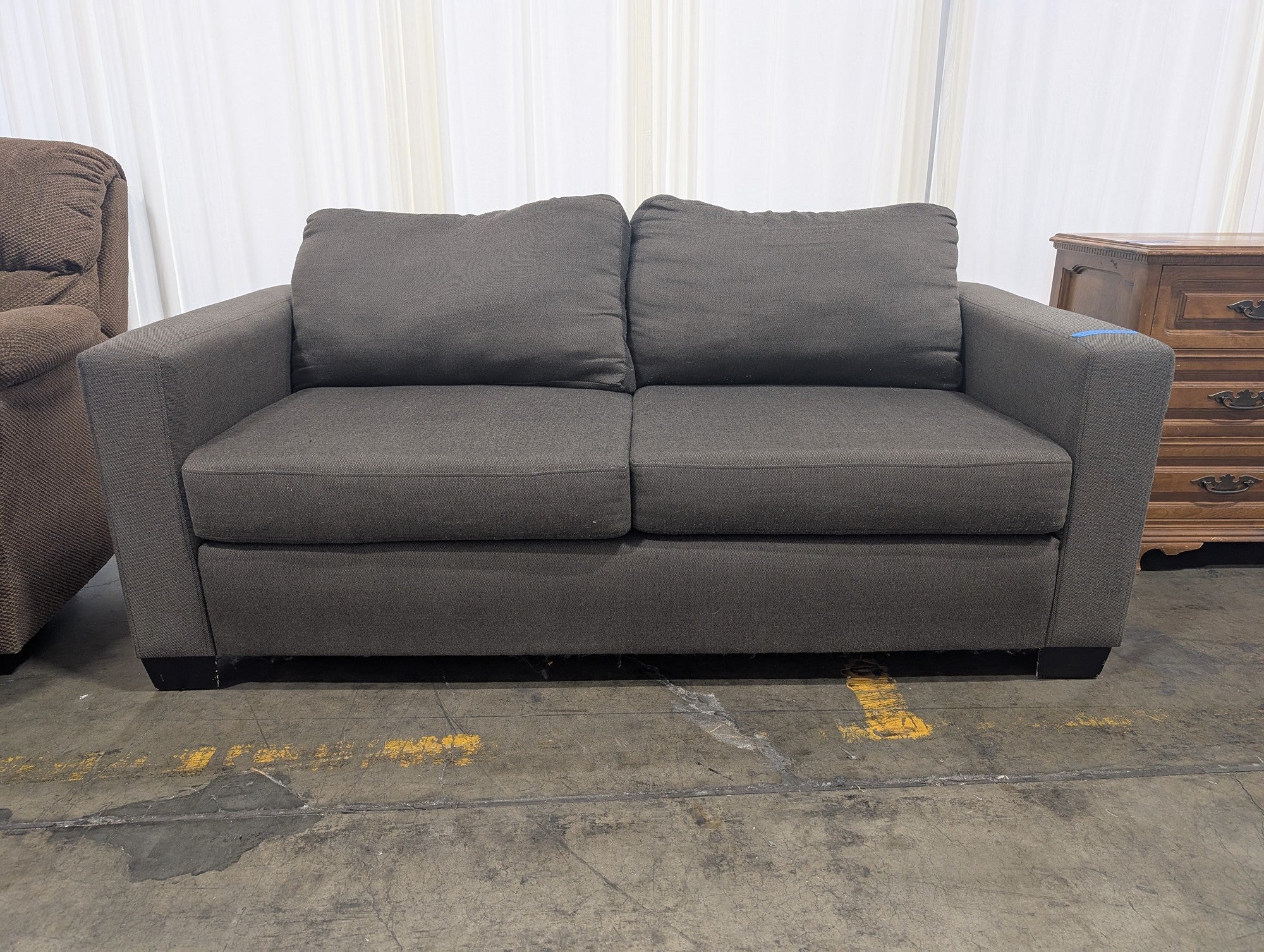 Compact Grey Fabric Loveseat
