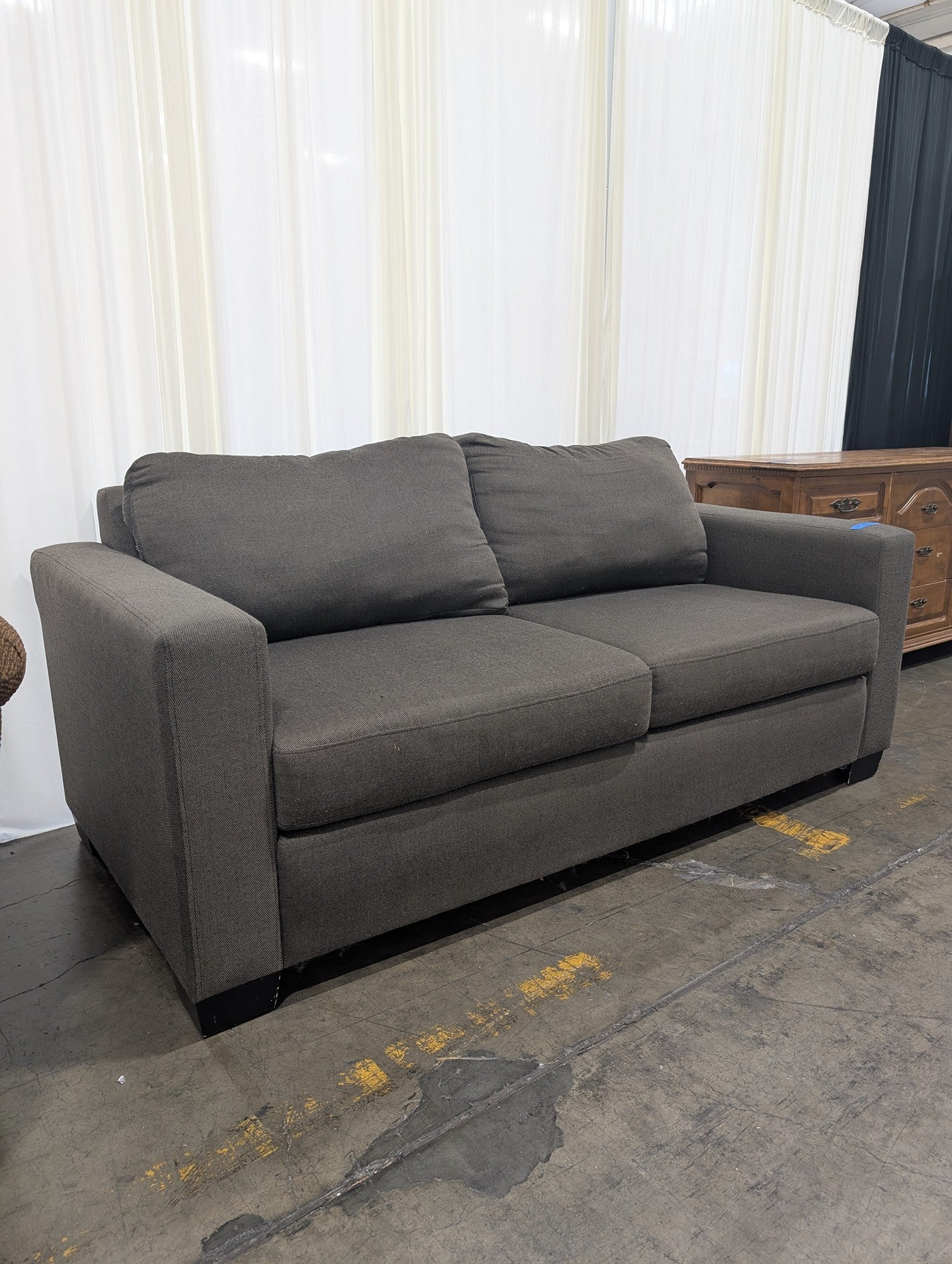 Compact Grey Fabric Loveseat