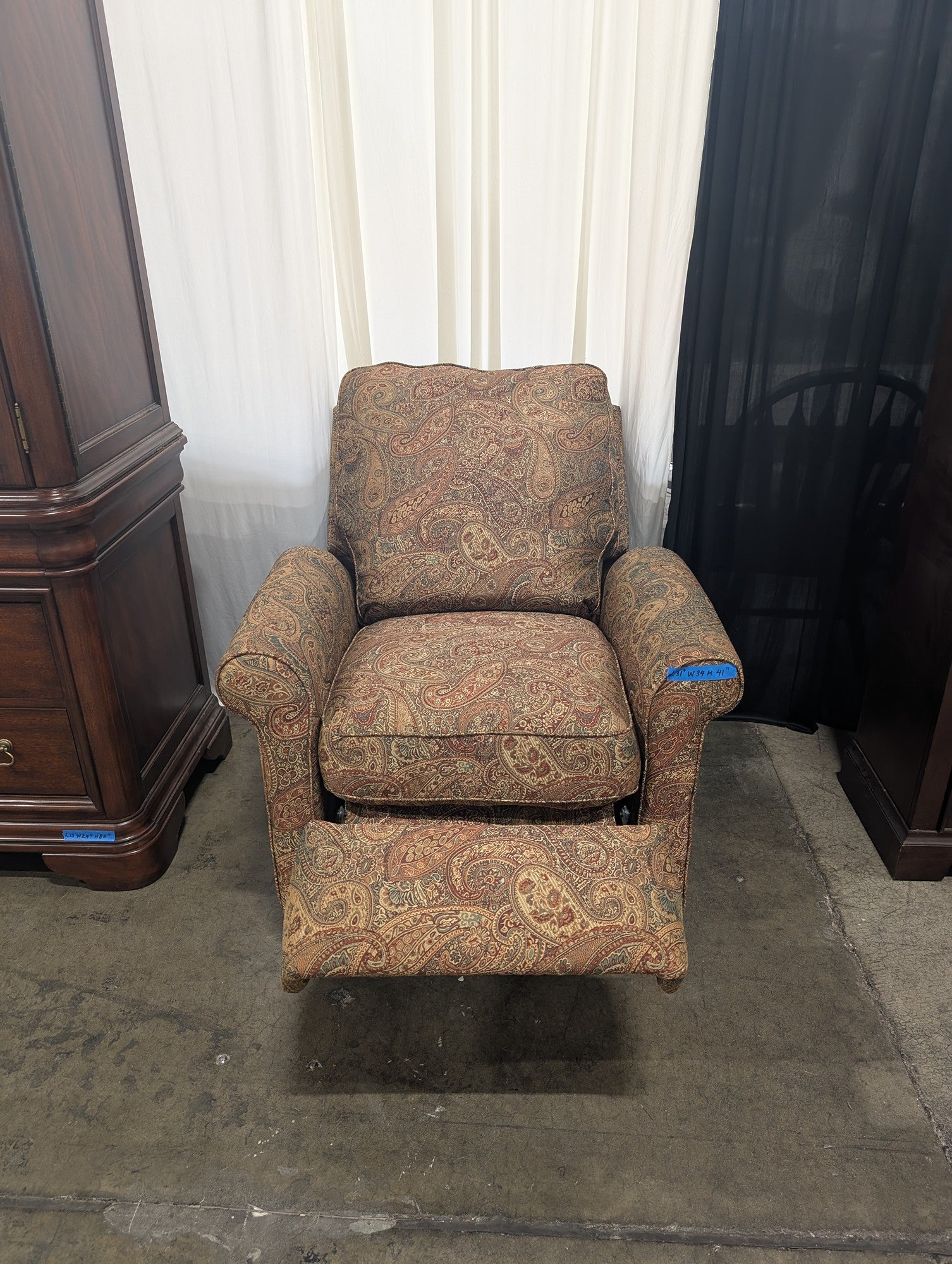 Traditional Multi-Color Paisley Upholstered Recliner