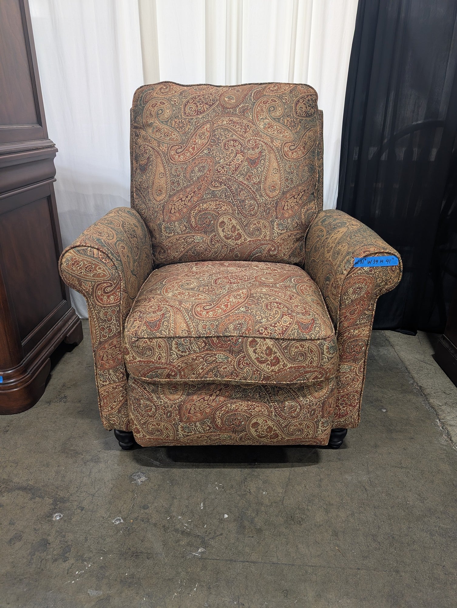 Traditional Multi-Color Paisley Upholstered Recliner
