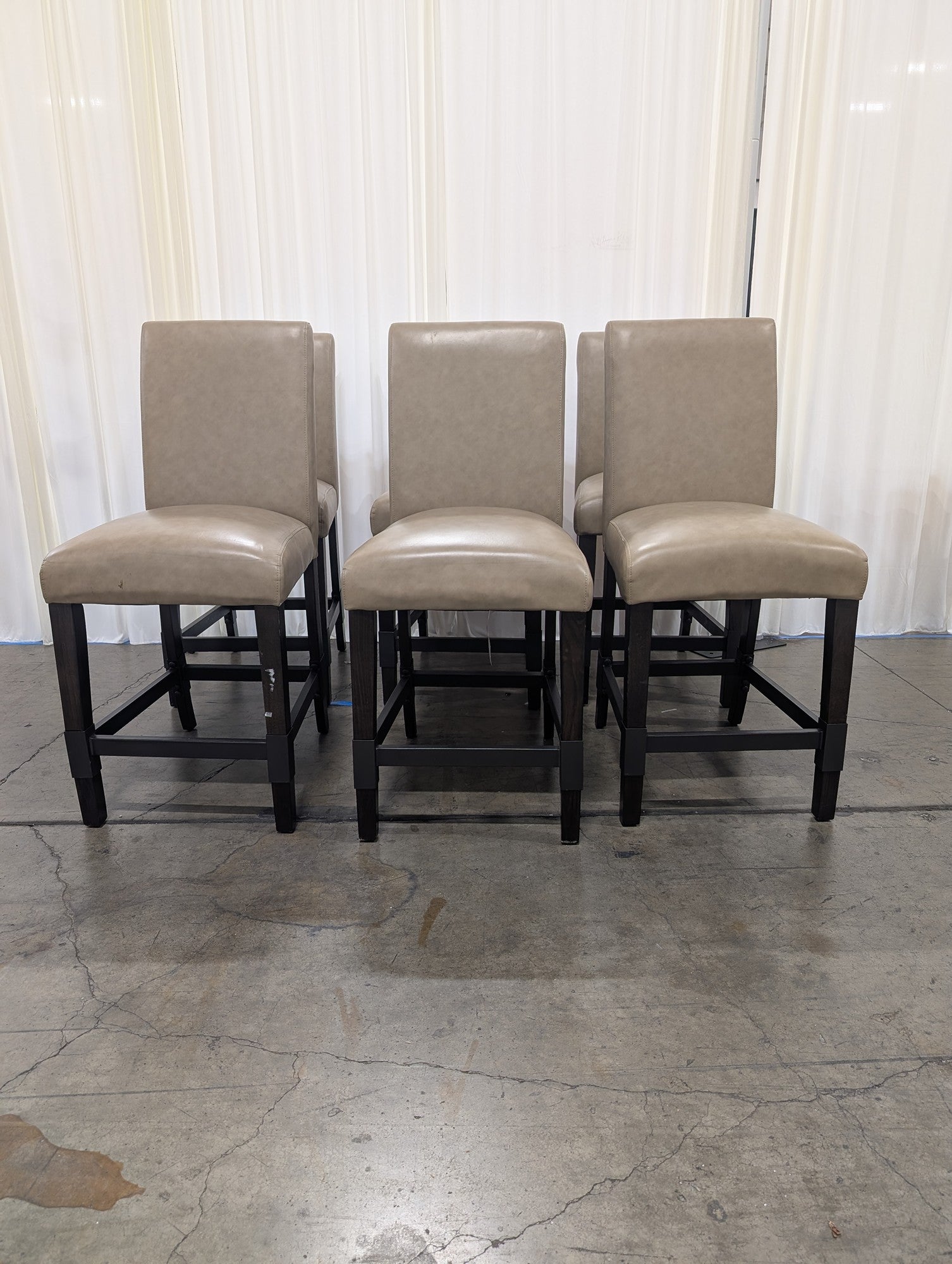 Set of Six Tan Upholstered Backrest Bar Stools