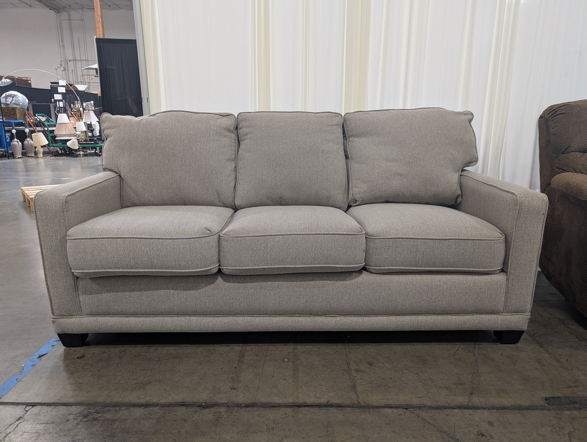 LaZboy Contemporary Grey Upholstered Three-Cushion Couch