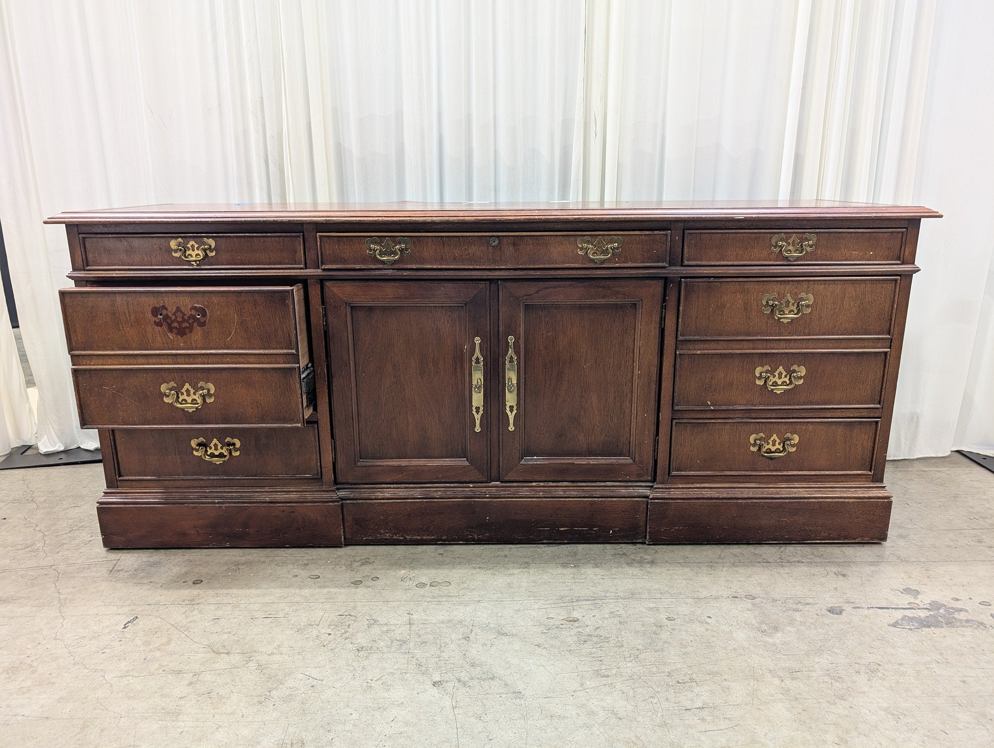 Traditional Dark Wood Buffet with Ornate Hardware