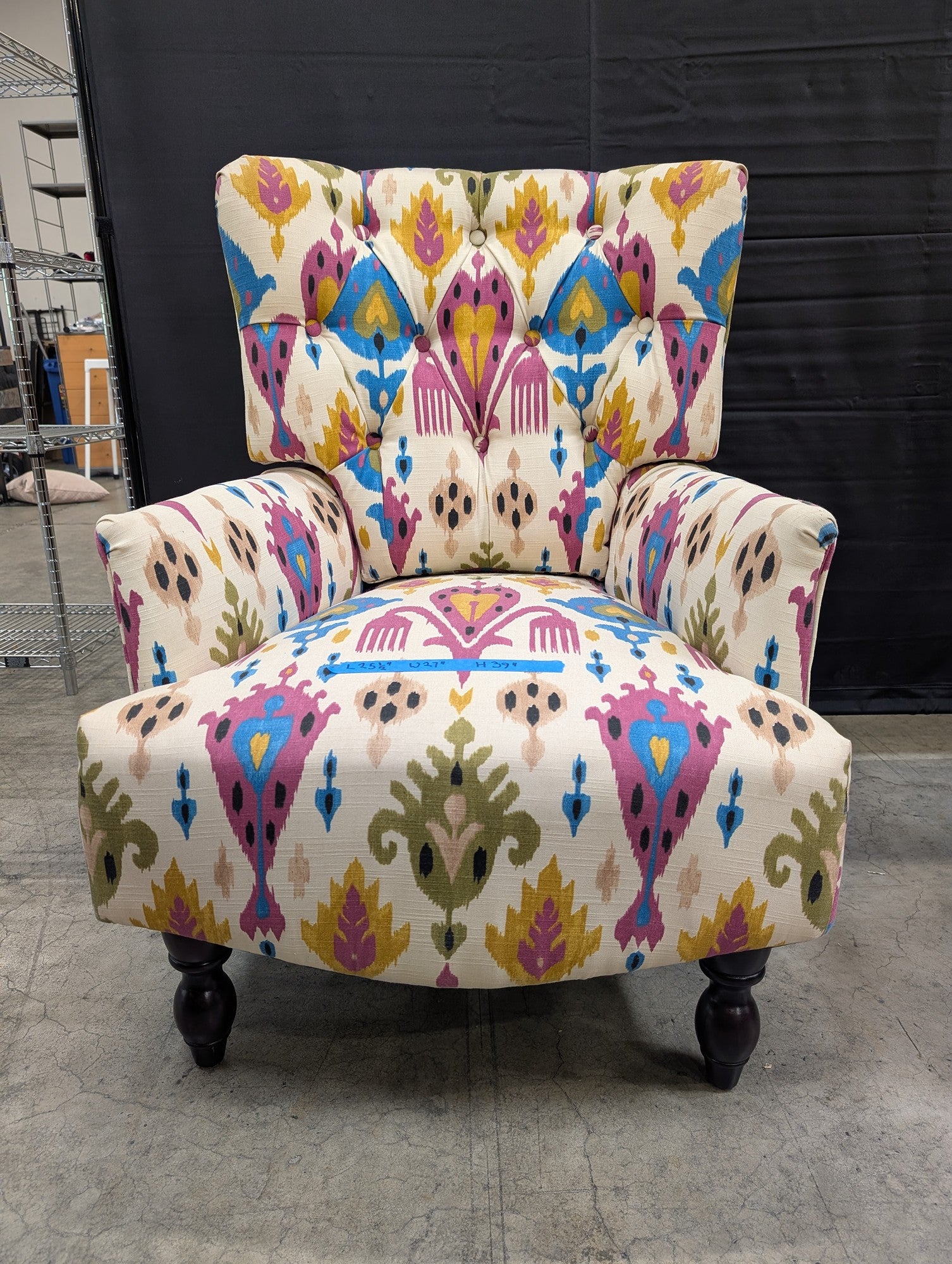 Vibrant Ikat Patterned Tufted Accent Chair
