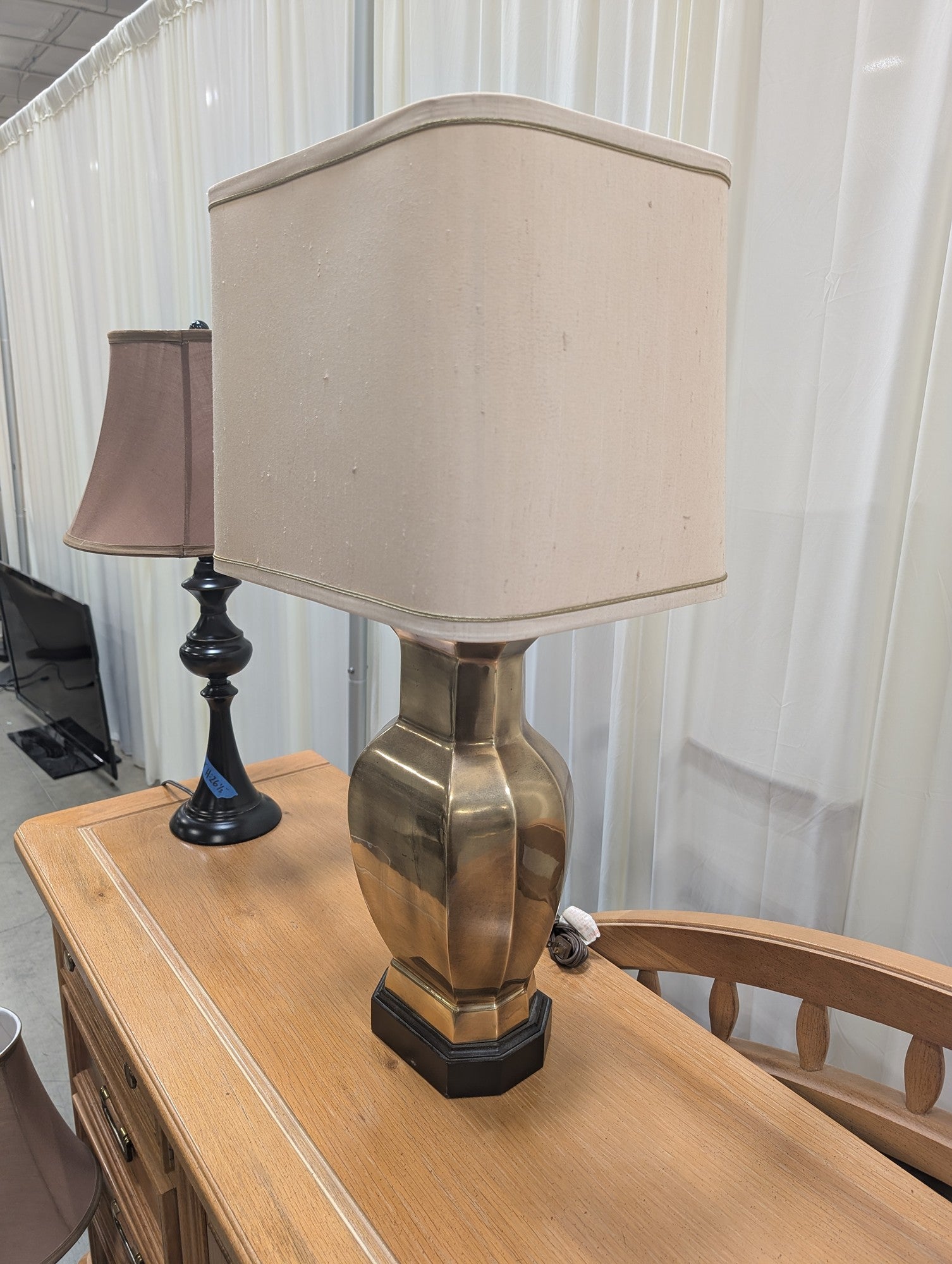Faceted Brass Table Lamp with Fabric Shade