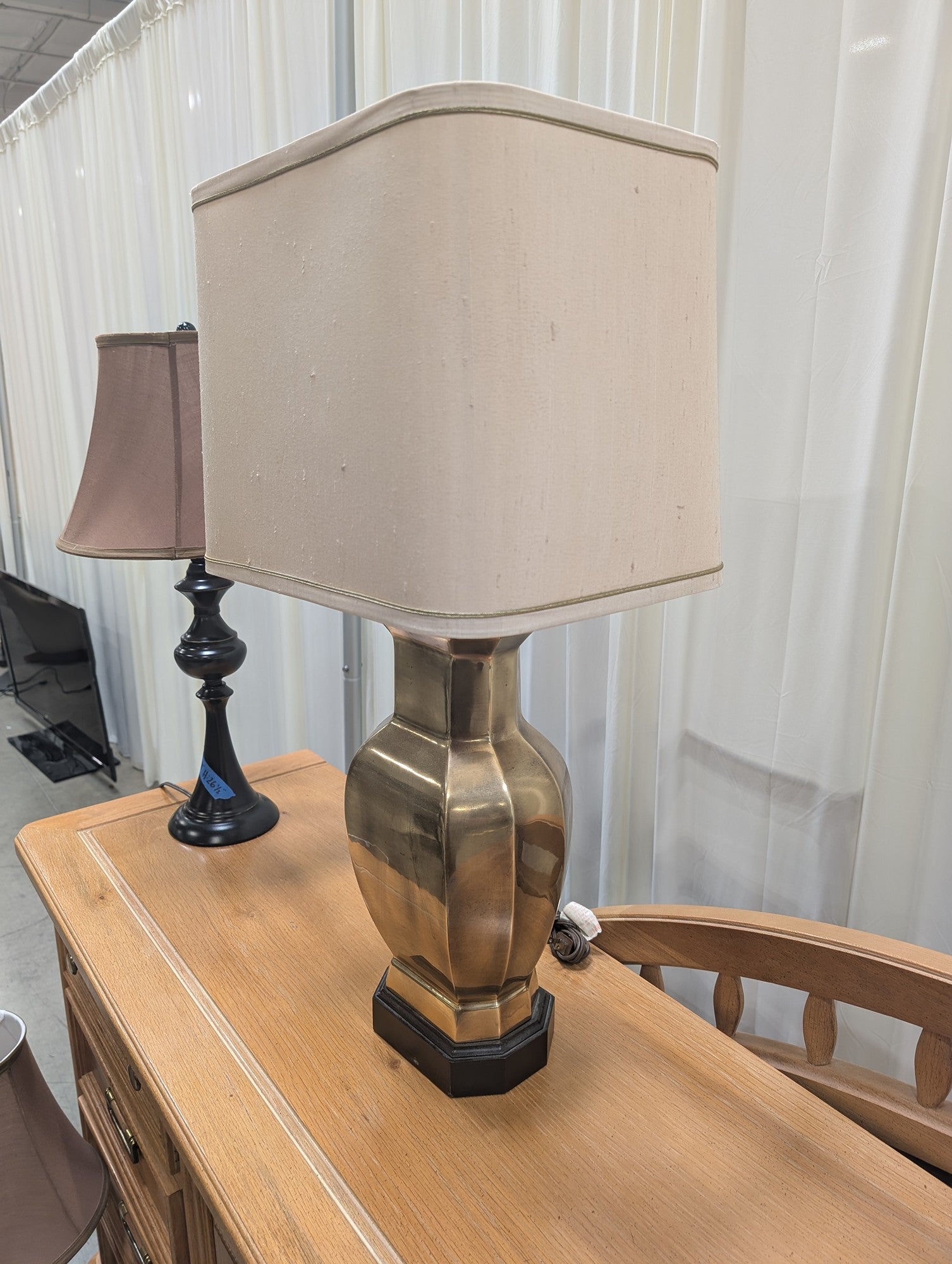 Faceted Brass Table Lamp with Fabric Shade