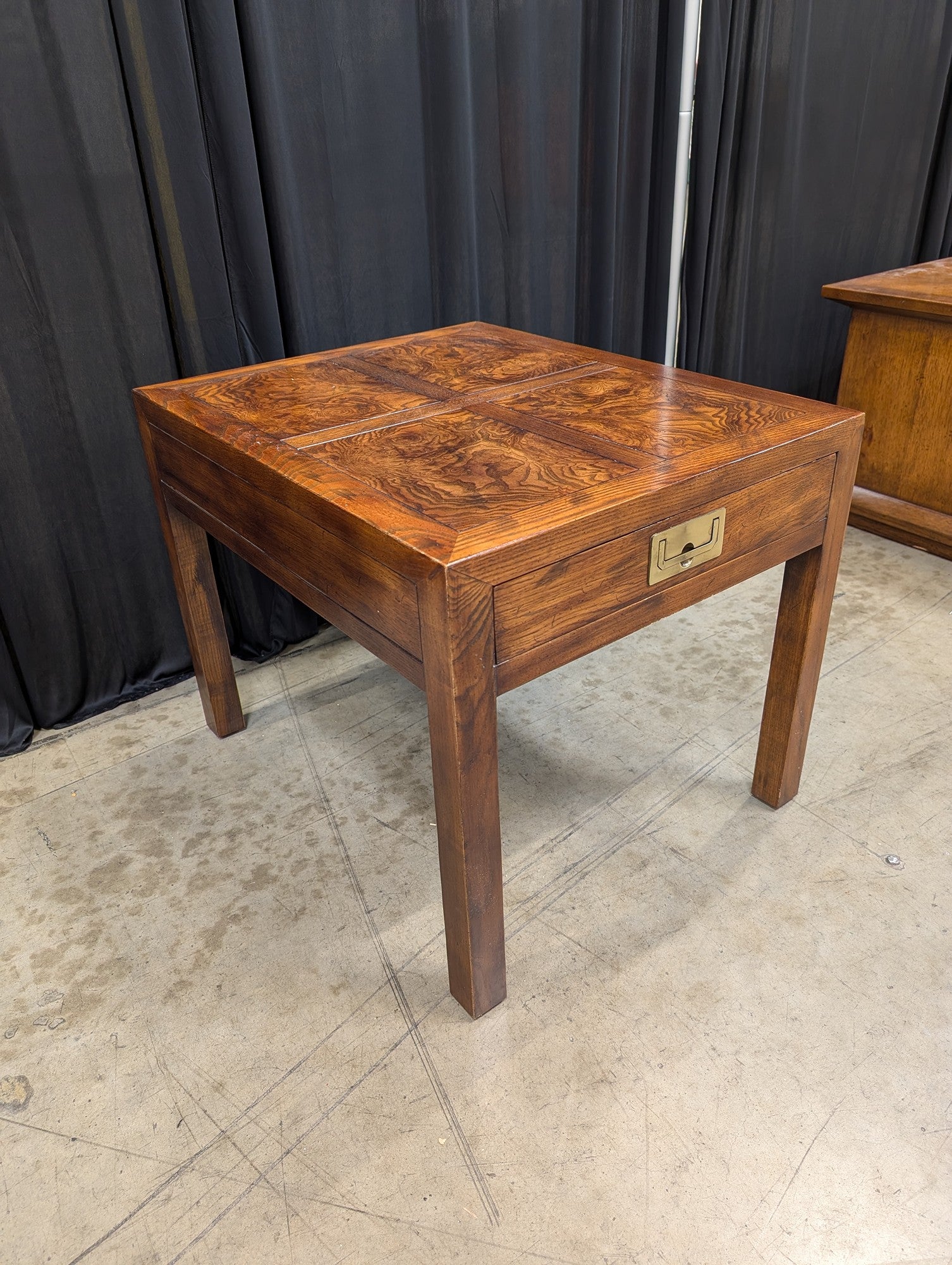 Campaign Style Burl Wood End Table