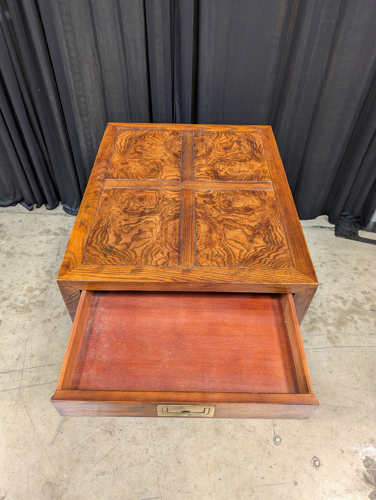 Campaign Style Burl Wood End Table