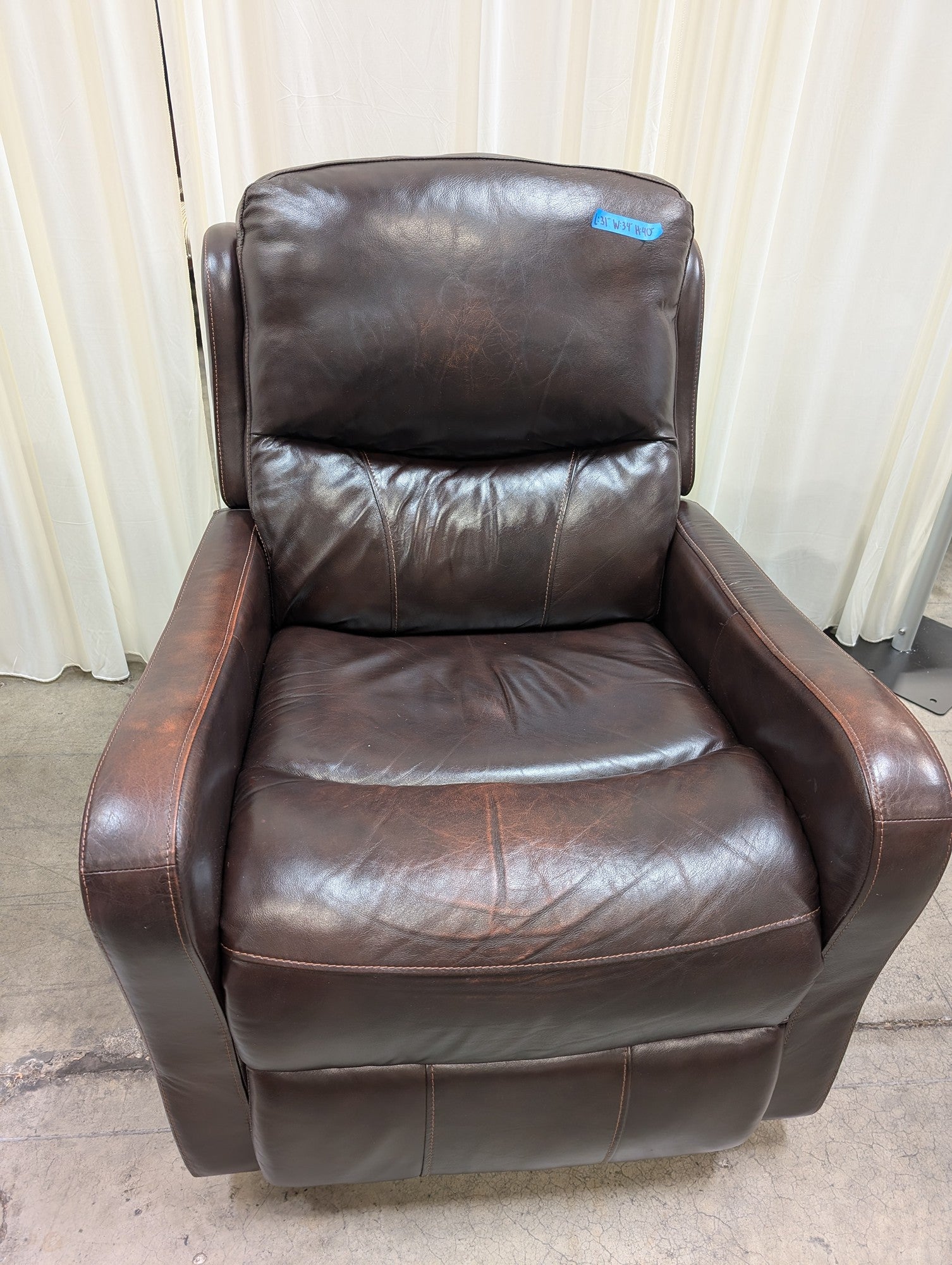 Brown Leather Power Recliner with Contrast Stitching