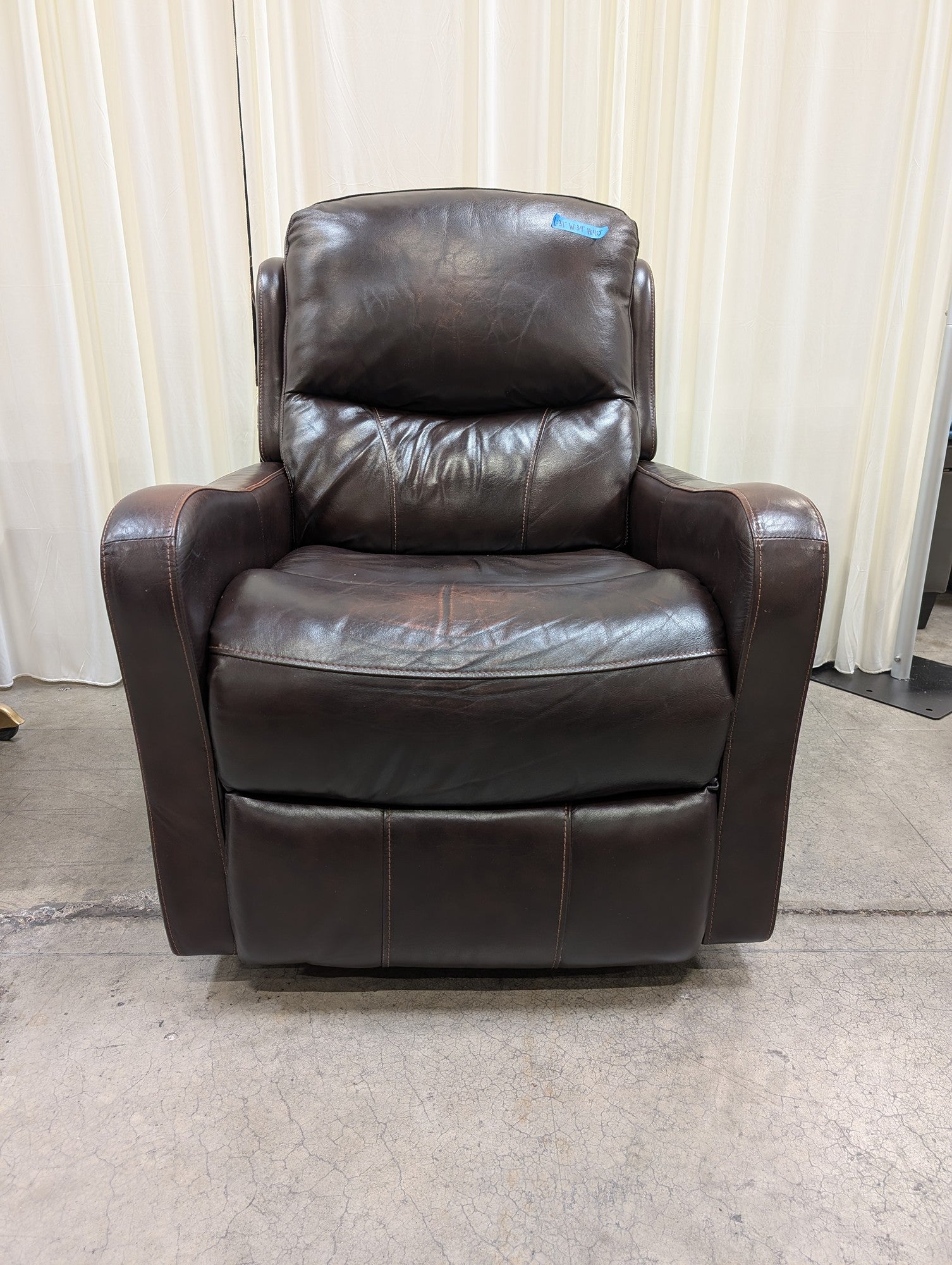 Brown Leather Power Recliner with Contrast Stitching