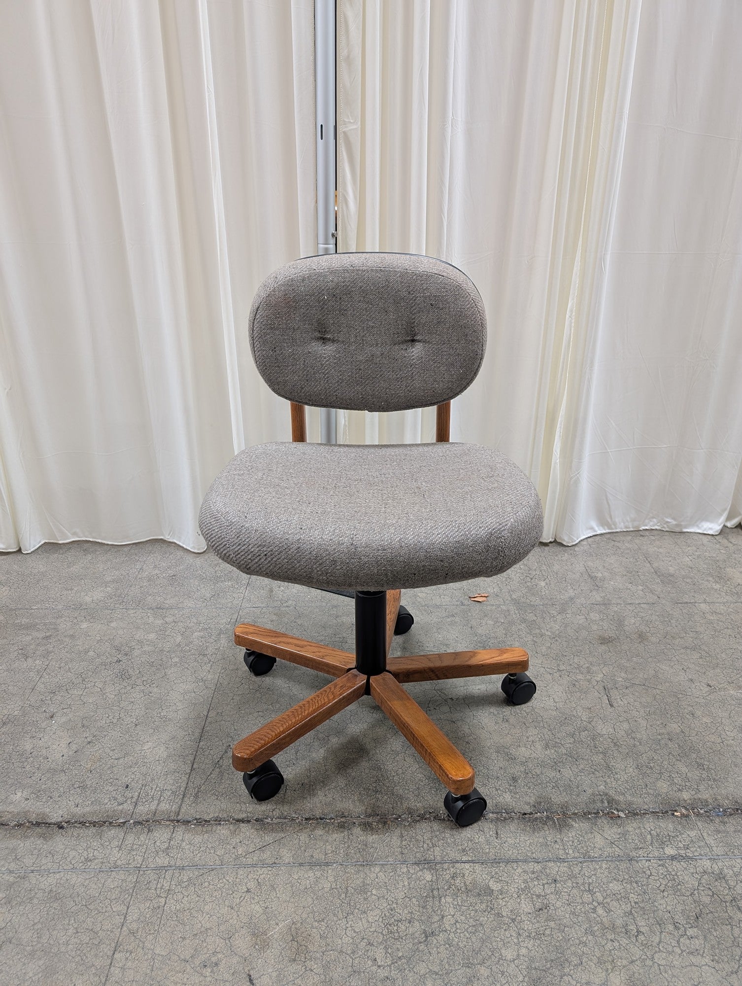 Grey Fabric Swivel Office Chair with Wood Base